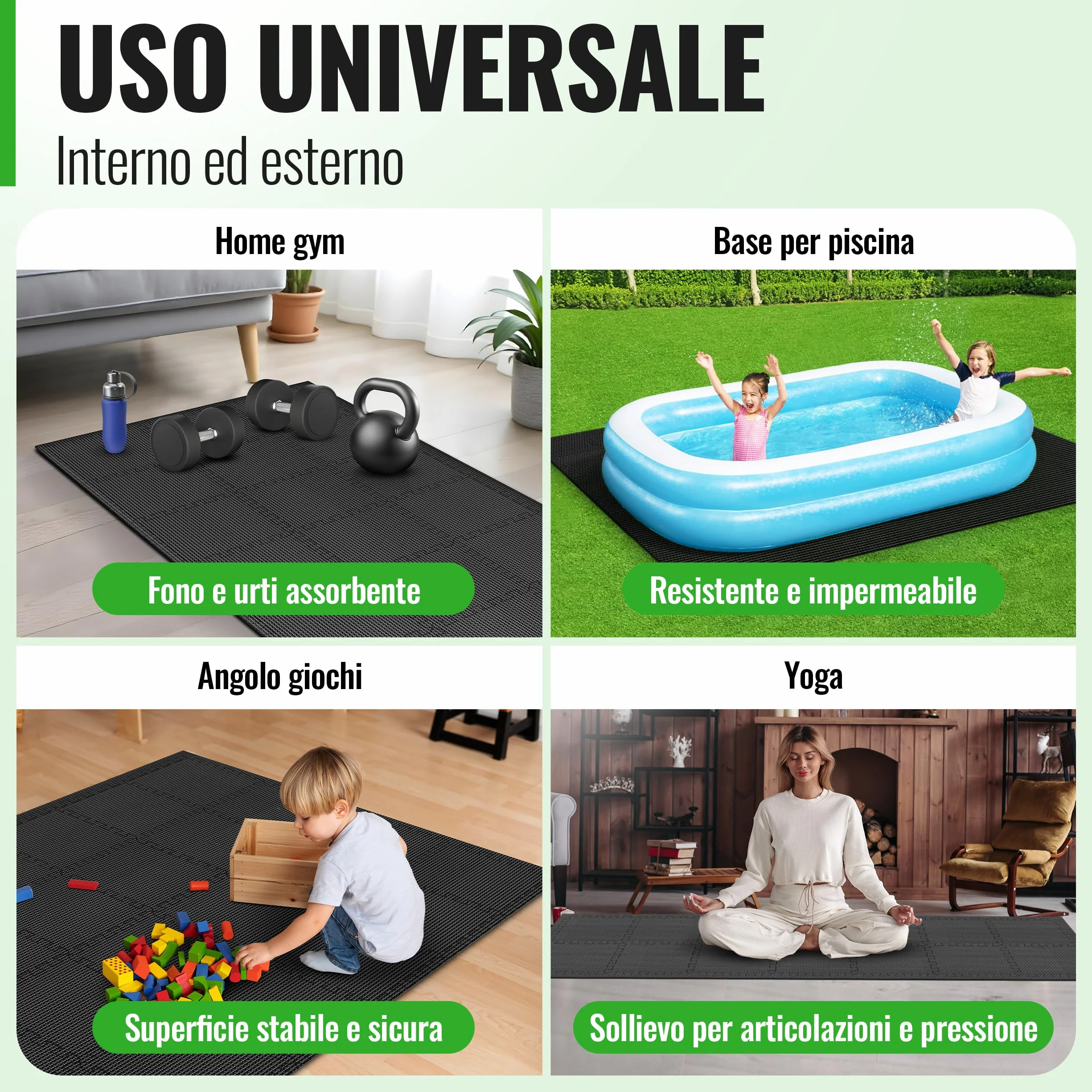 AthleticPro Fitness Tappetino protettivo per pavimento - tappetini extra spessi - tappetini protettivi antiscivolo per sala fitness e attrezzature per il fitness