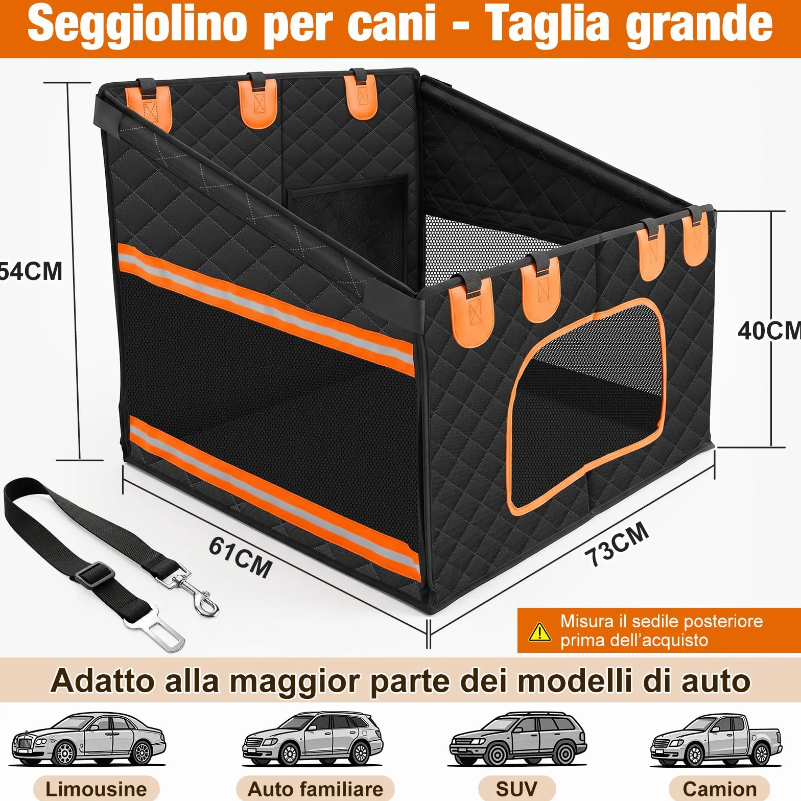X XBEN Seggiolino Auto per Cani Allargato 50%, Extra Stabile Seggiolino Cane Auto con Portata 68KG, Trasportino per Cani Veicoli con Rete Traspirante e Cintura di Sicurezza, Impermeabile e Pieghevole