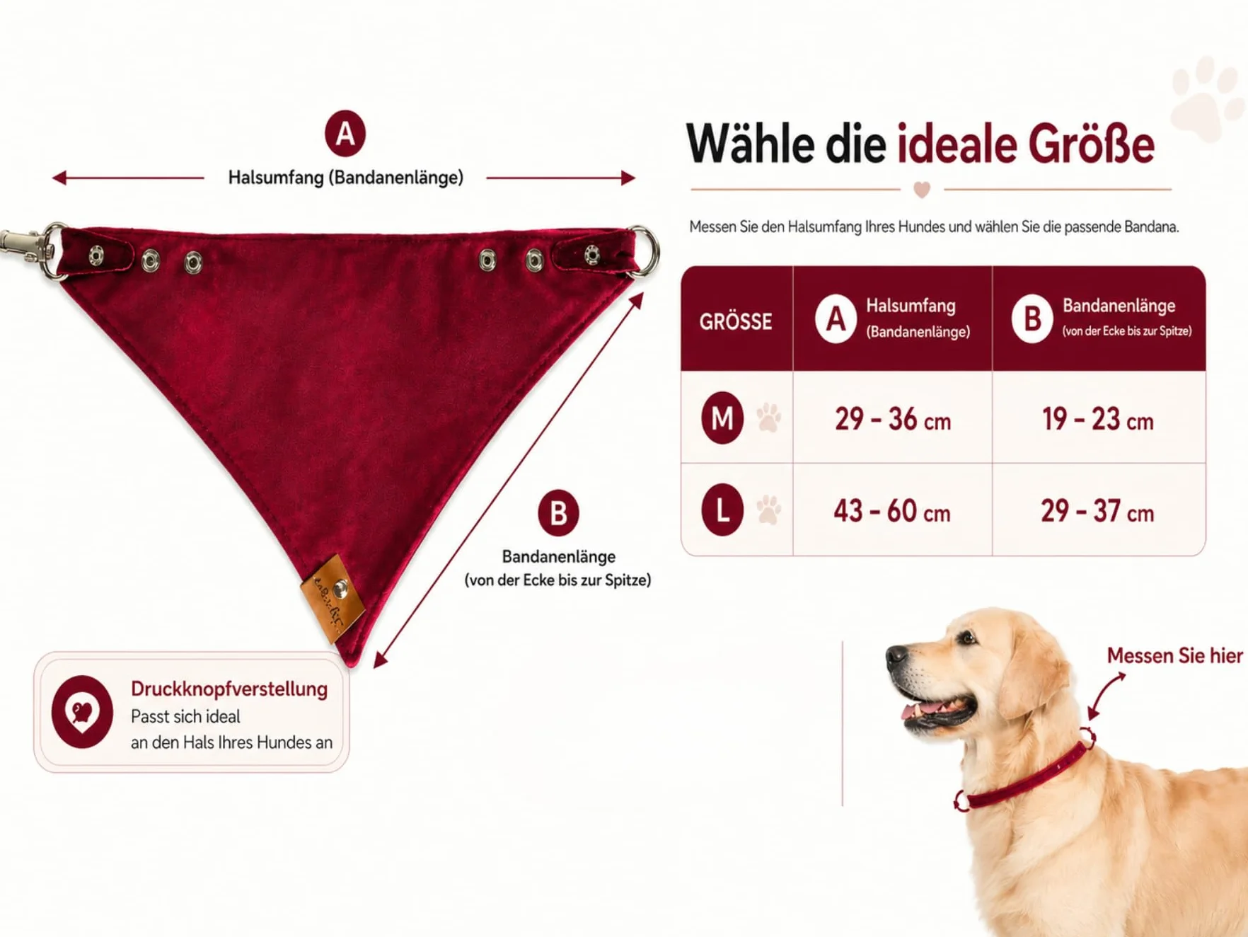 Bandana per cani con chiusura in metallo collare regolabile in morbido velluto Ciliegia L