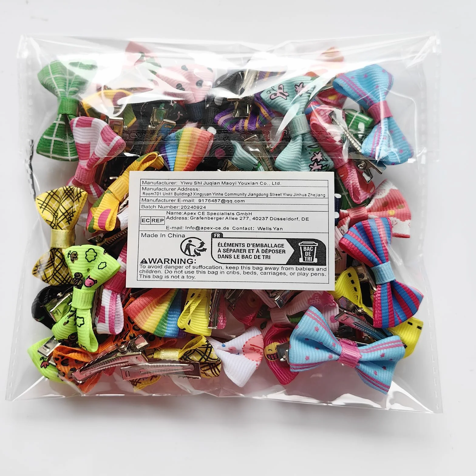 Chenkou, set di 50 fiocchetti per cani, da attaccare al pelo, con clip, per decorare il cane, colori e fantasie miste (25 paia)