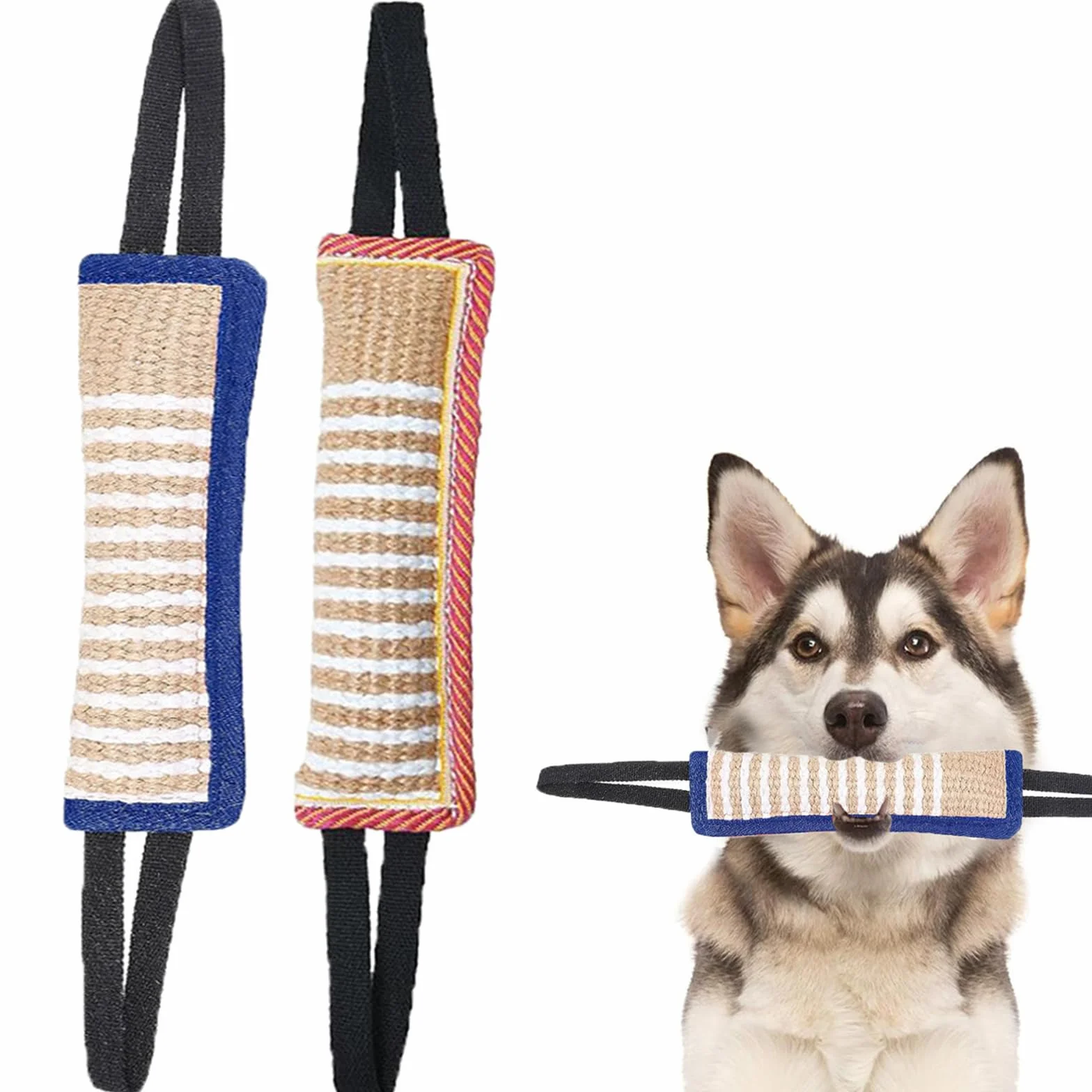 Manicotto in Juta per Cani con 2 Maniglie - Giocattolo per Addestramento e Gioco Interattivo - Dummy Tug of War per Cane di Taglia Medio-Grande - 2 Pezzi