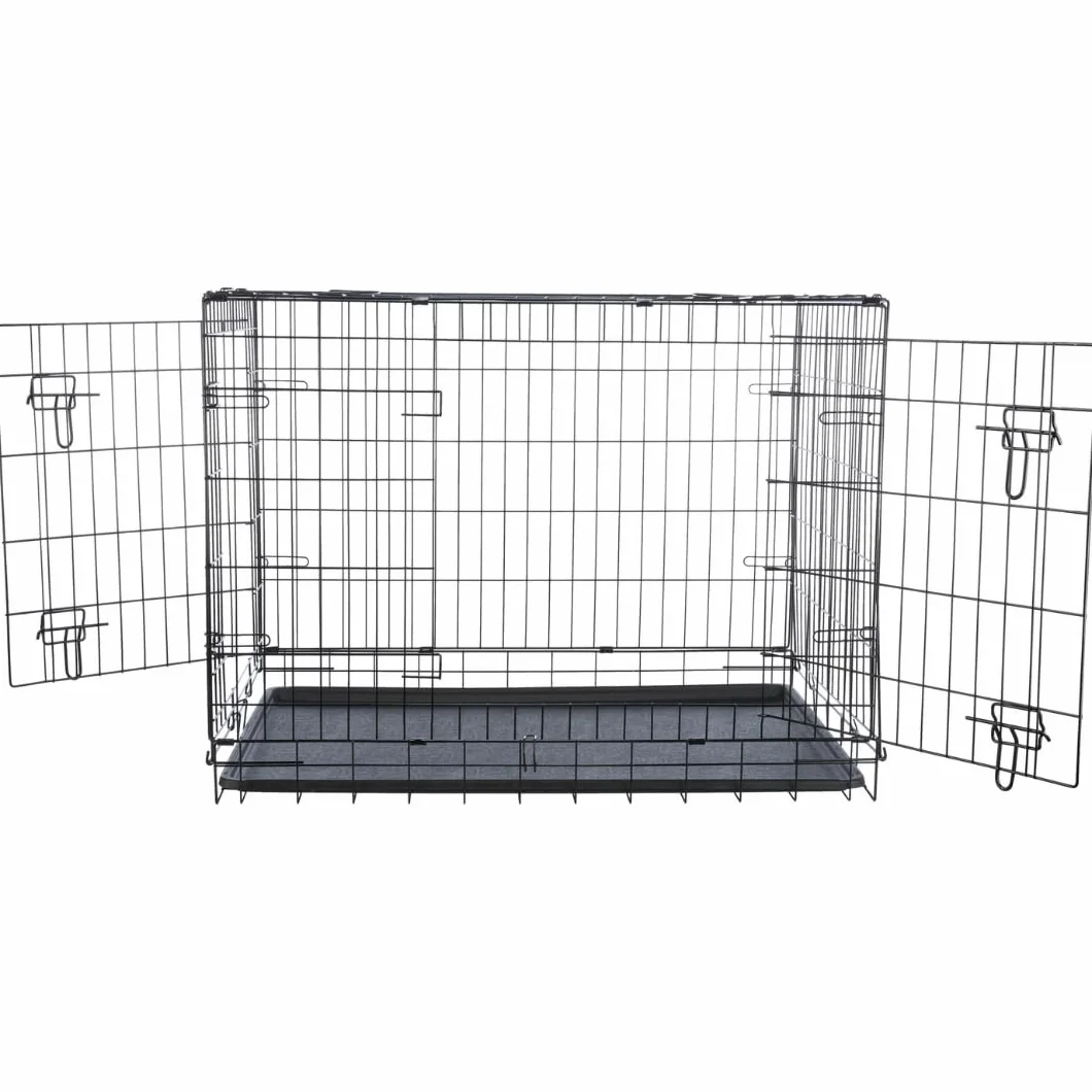 TRIXIE Box per cani Home nero – L: 109 × 79 × 71 cm – Gabbia pieghevole per cani con 2 ante & chiusure sicure, scatola per il trasporto zincata con fondo stabile per casa e in viaggio – 39304