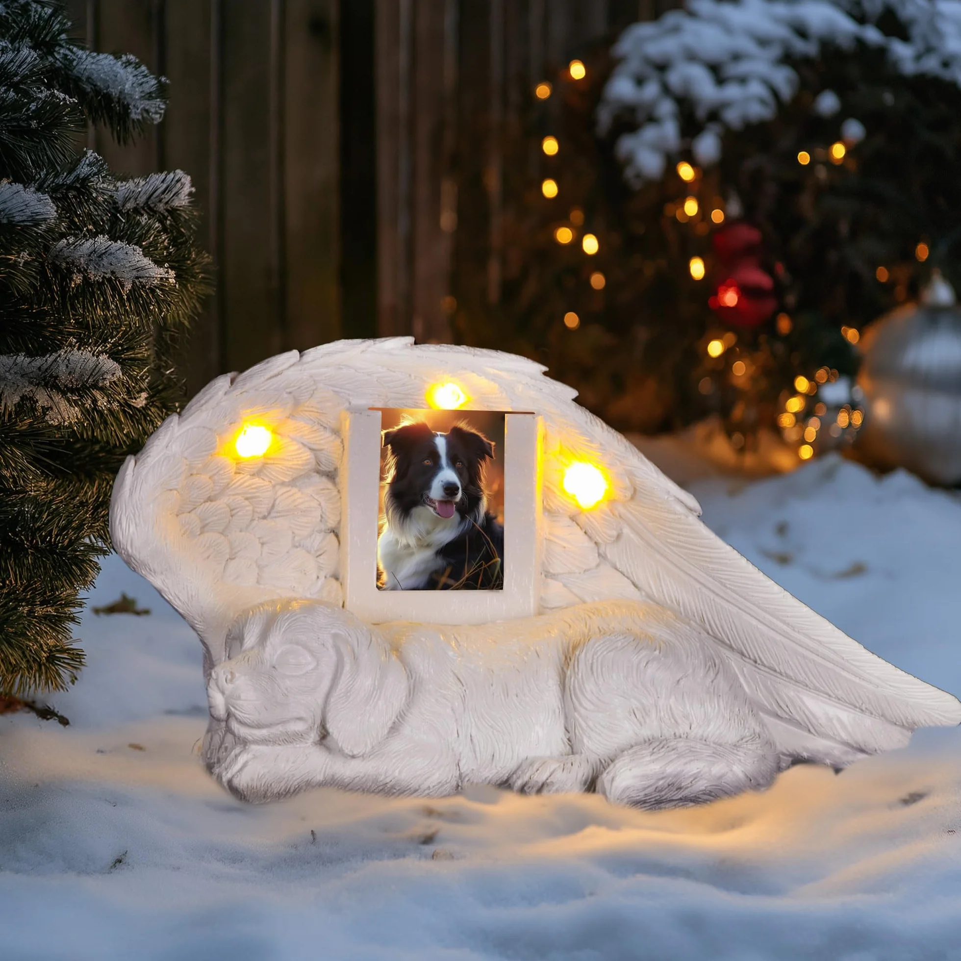 Pietra commemorativa per cani, regalo commemorativo per cani con luce solare a LED, statuetta per cani, urna per cenere, pietra commemorativa per animali domestici, pietra tombale in resina