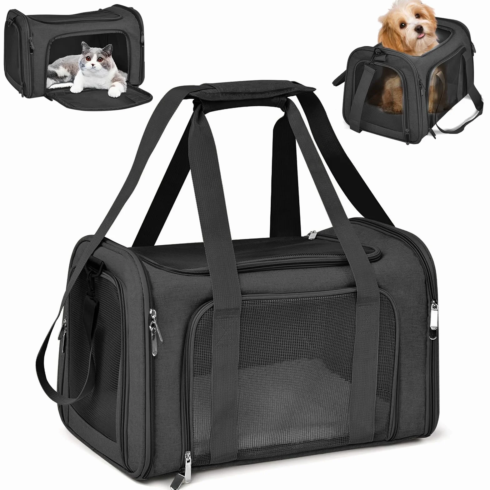 45 * 30 * 30cm Trasportino per Cani Portatile e Ripiegabile,Trasportino per Gatti Con Tappetino Rimovibile, Trasportino Gatto per Gatti e Cani Di Piccola e Media Taglia(Nero)