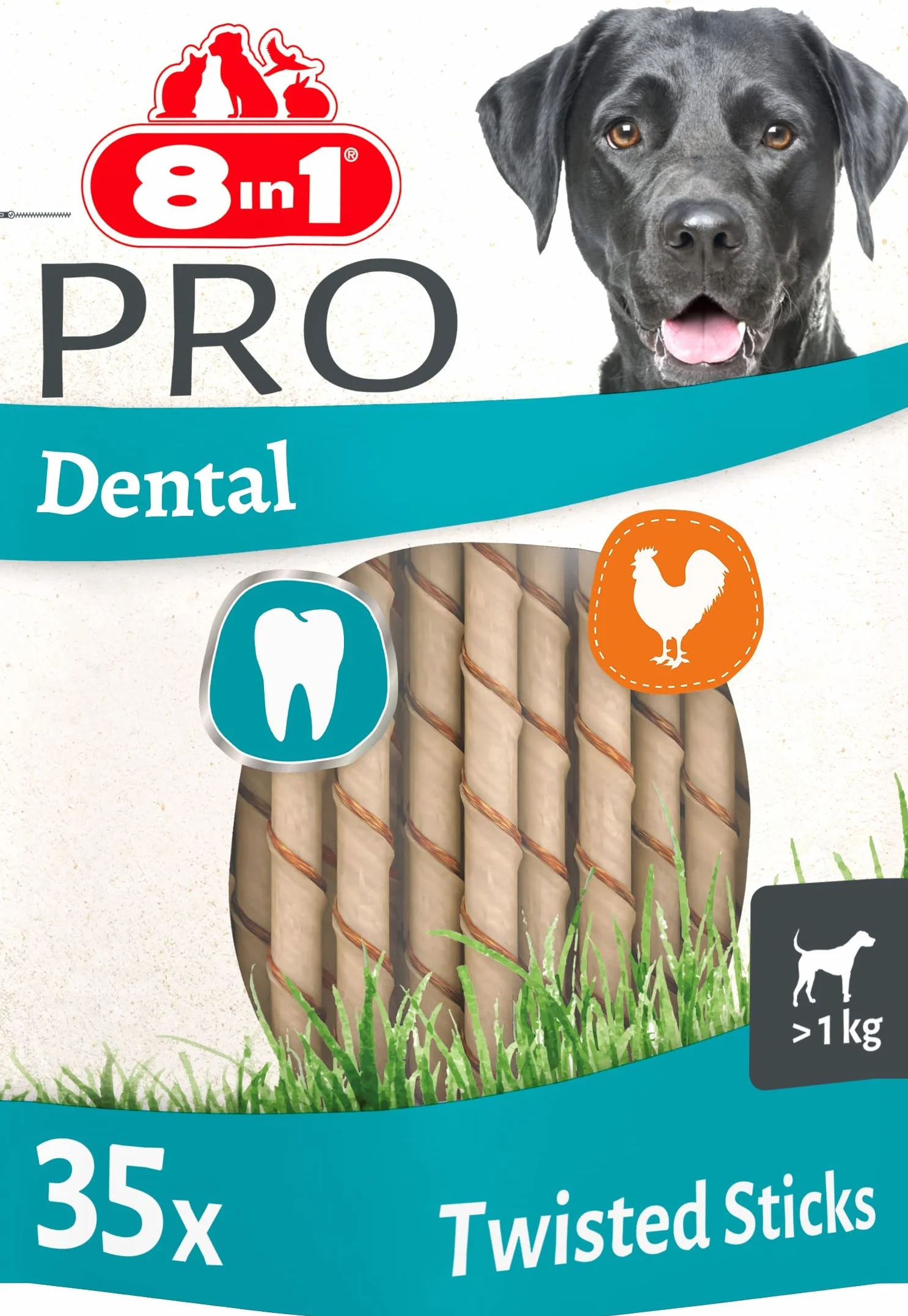 8in1 Pro Dental Twisted Sticks - Bastoncini da Masticare Sani per Cani per la Cura dei Denti, 35 Pezzi
