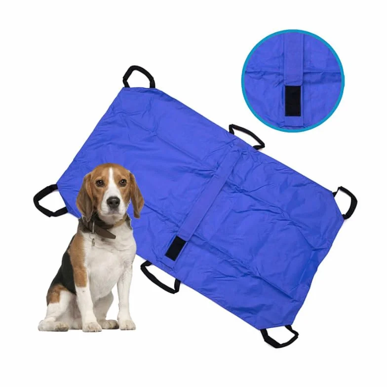Barella Per Il Trasporto Di Cani, Trasportino Di Emergenza Per Animali Con Cinghia Di Sicurezza, Telo Scorrevole Per Aiuti con Cintura di Sicurezza, 6 Manici,Blu