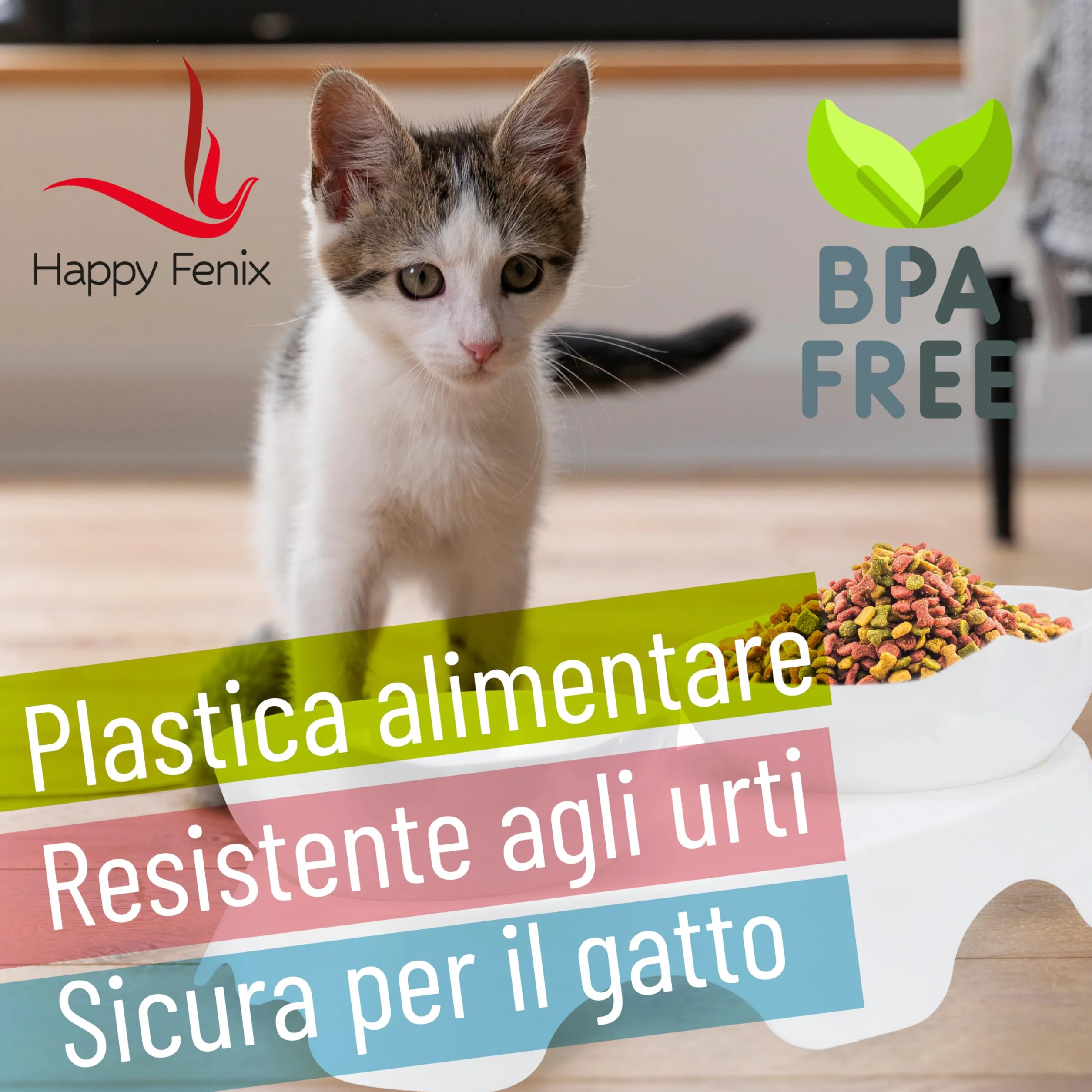 Ciotole Per Gatti in Plastica 2 Pezzi - Eleganti, Resistenti, Antiscivolo e Facili da Pulire - Colore Bianco