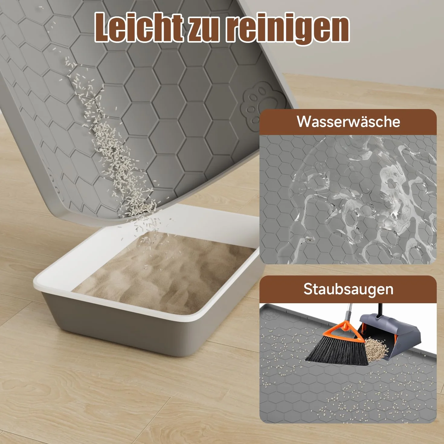 Tappetino per lettiera grande XXL 101 x 71 cm, tappetino in silicone, grigio | Realizzato in silicone alimentare, lettiera per gatti impermeabile resistente alle urine, antiscivolo, facile da pulire