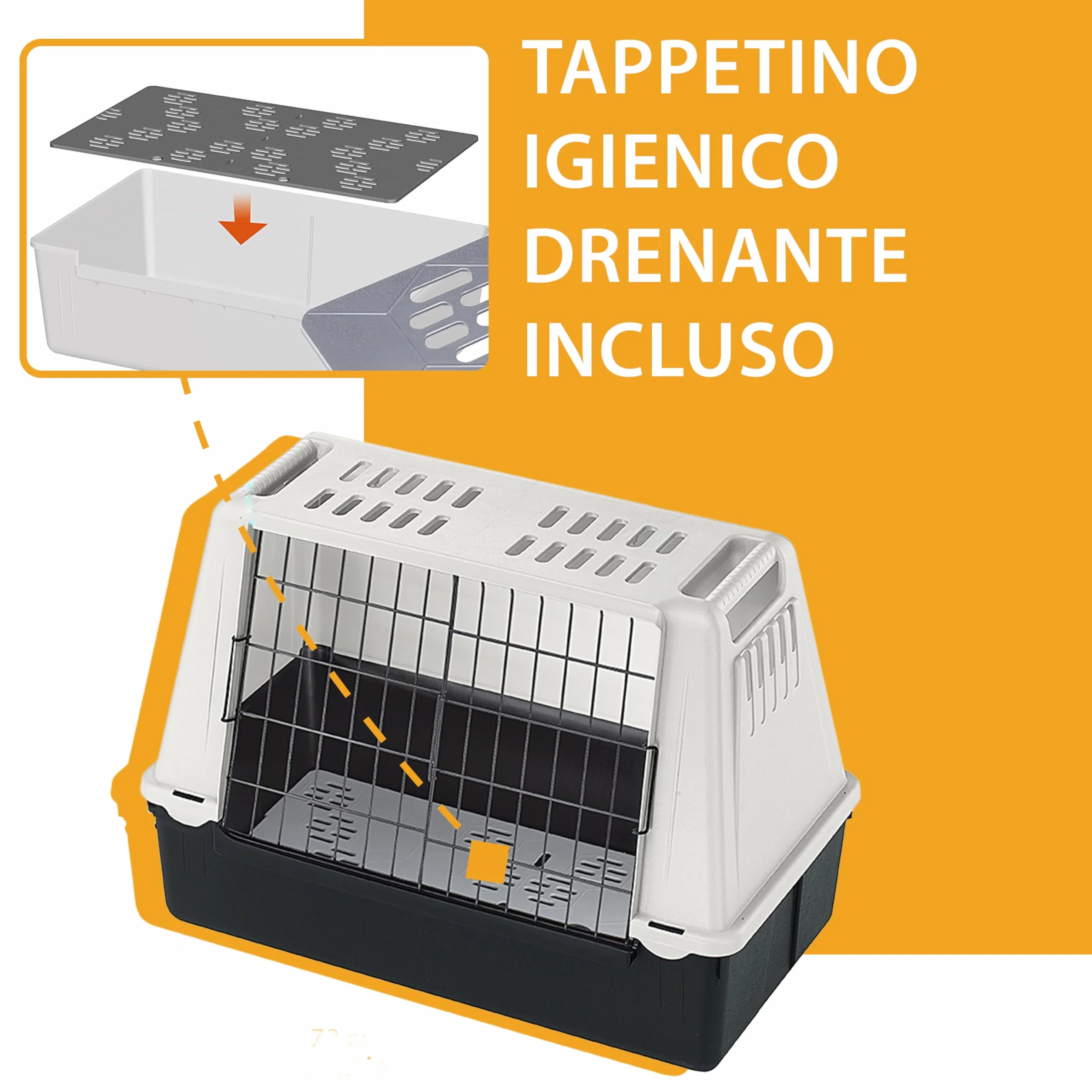 Ferplast ATLAS CAR MINI Trasportino per Cani da Auto con Tappeto Drenante, Maniglie, Griglia Ventilazione, Doppia Apertura Scorrevole con Chiusura Sicura, Max 10 kg, 72 x 41 x h 51 cm