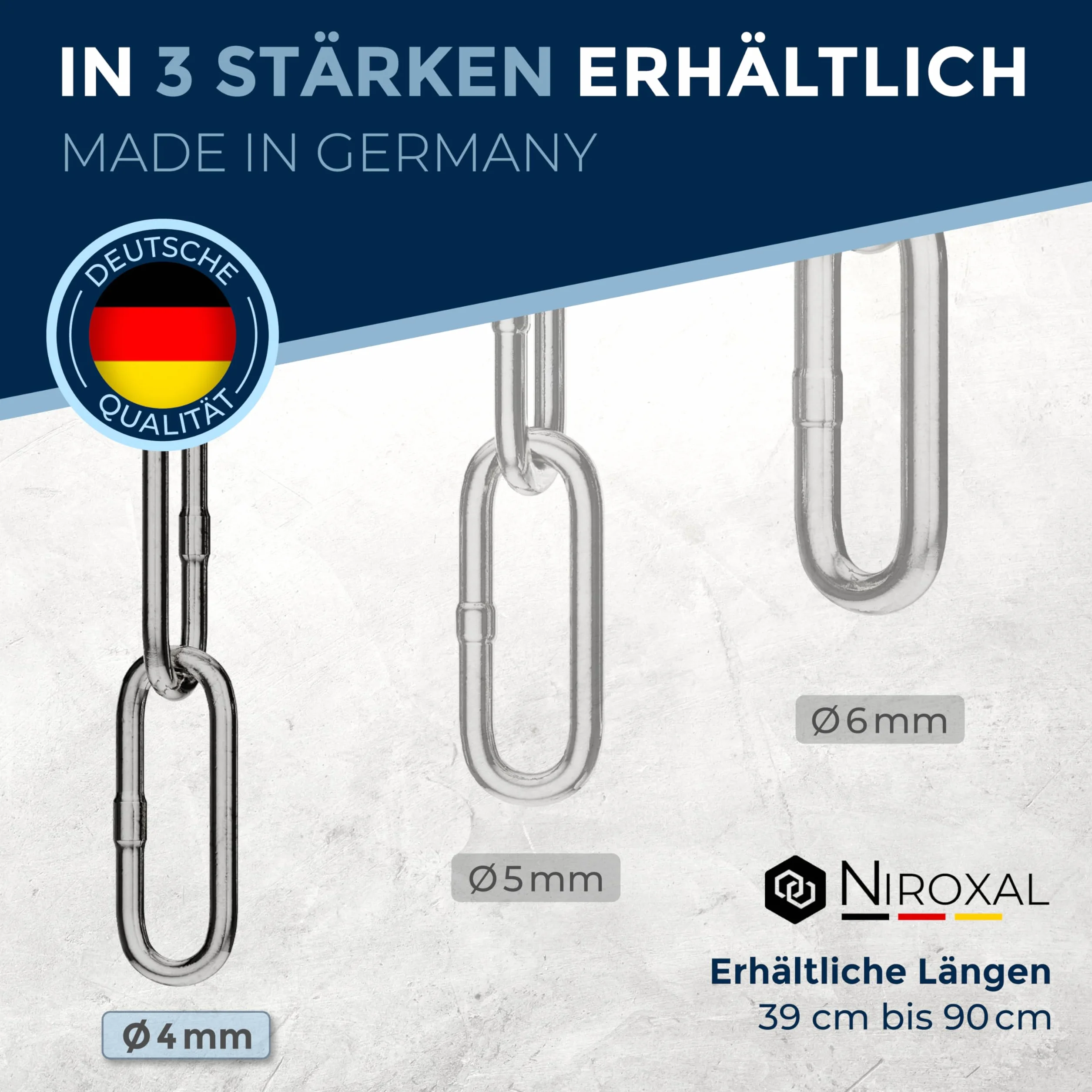 Collare cane acciaio inox A4 V4A Ø6 mm – lunghezza totale 74 cm – con moschettone – maglia lunga per scorrimento fluido – per circonferenza collo 62–66 cm