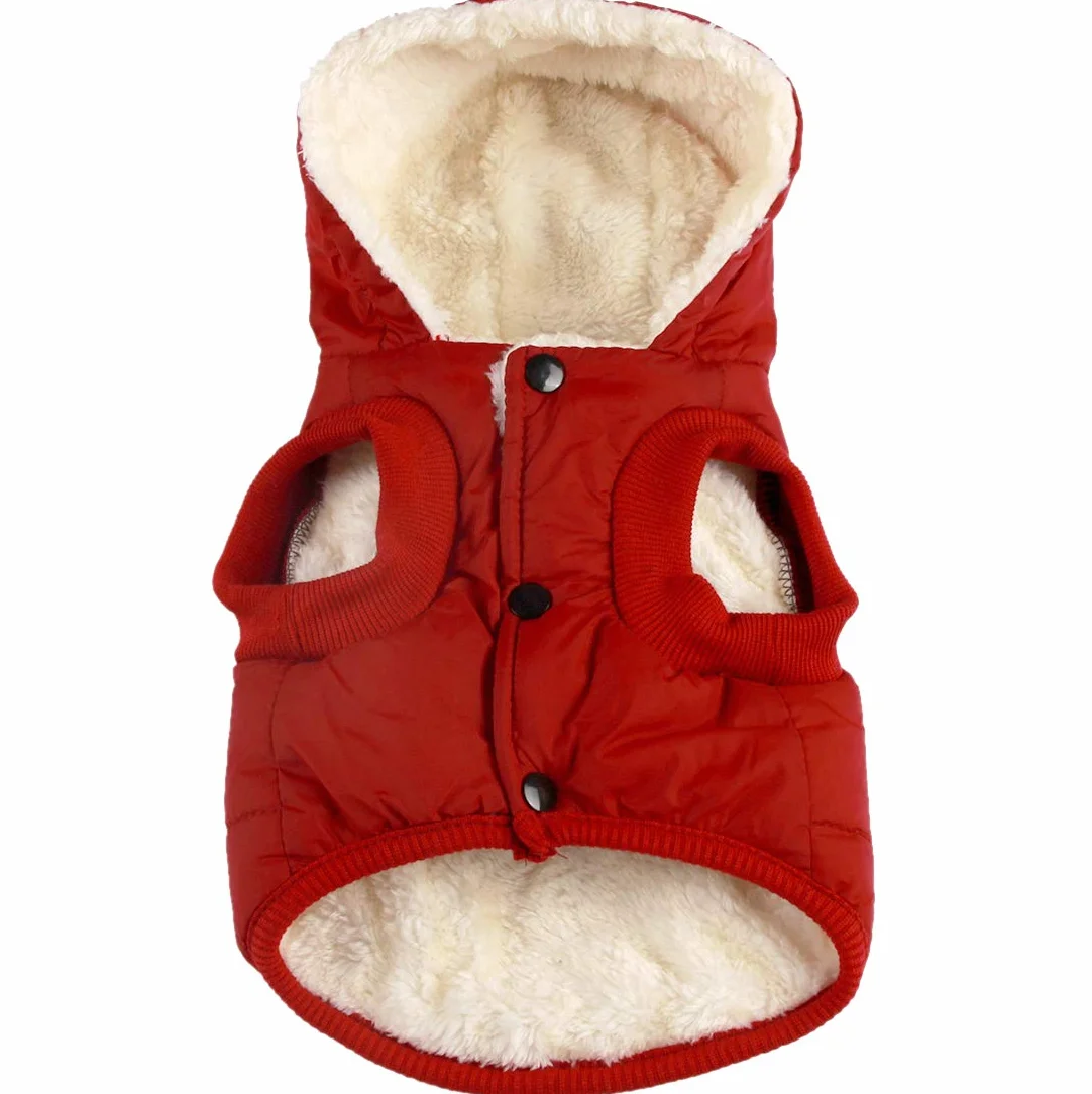Cappottino invernale per cani con cappuccio foderato in pile rosso M
