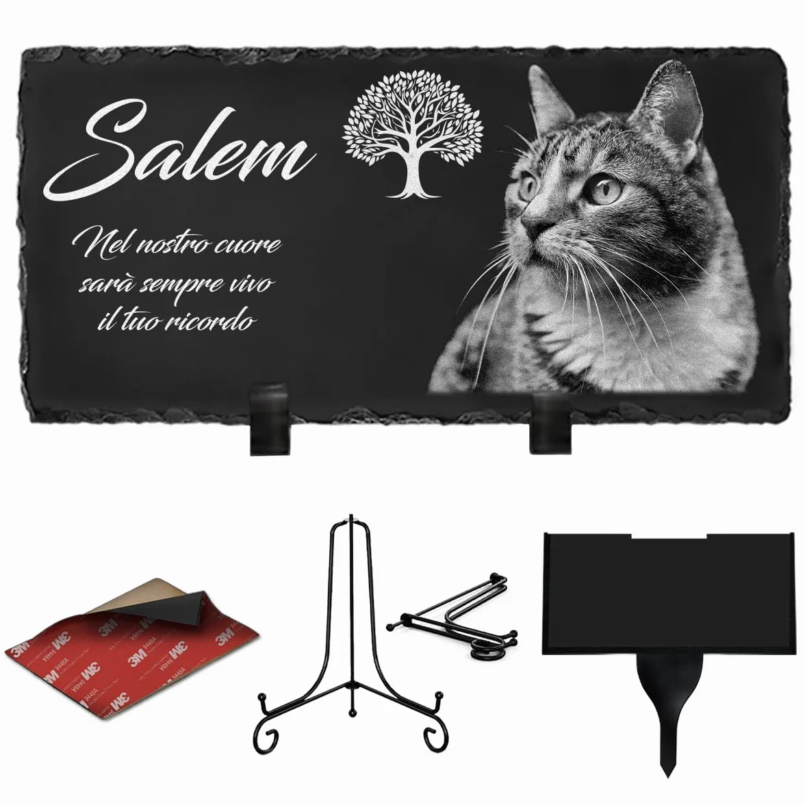 ETERNEL Targa funeraria personalizzata Albero della vita per Animali Multisupporto Ardesia Granito