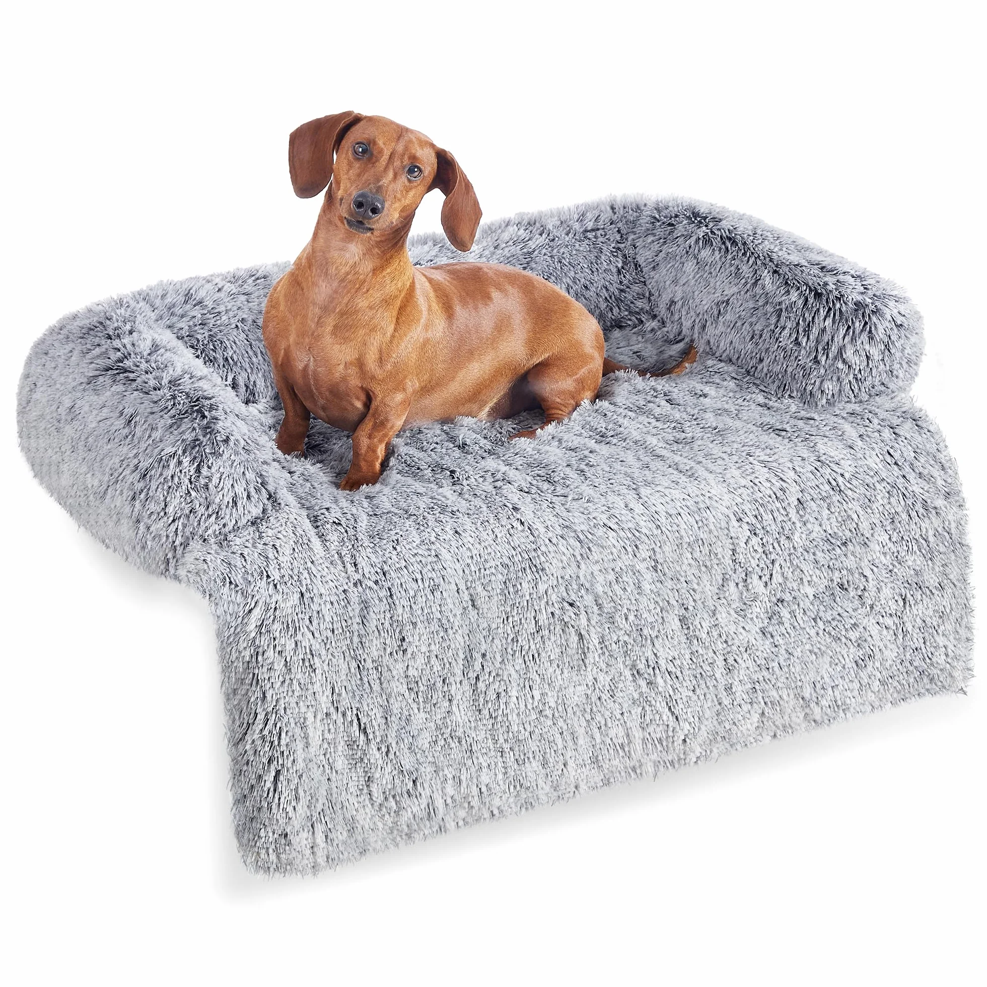 Feandrea FluffyHug Cuccia Divano per Cani di Peluche, Tappeto Copridivano per Animali, Taglia L, per Cani di Media Taglia, 95 x 85 x 16 cm, Grigio Ombré PGW222G01