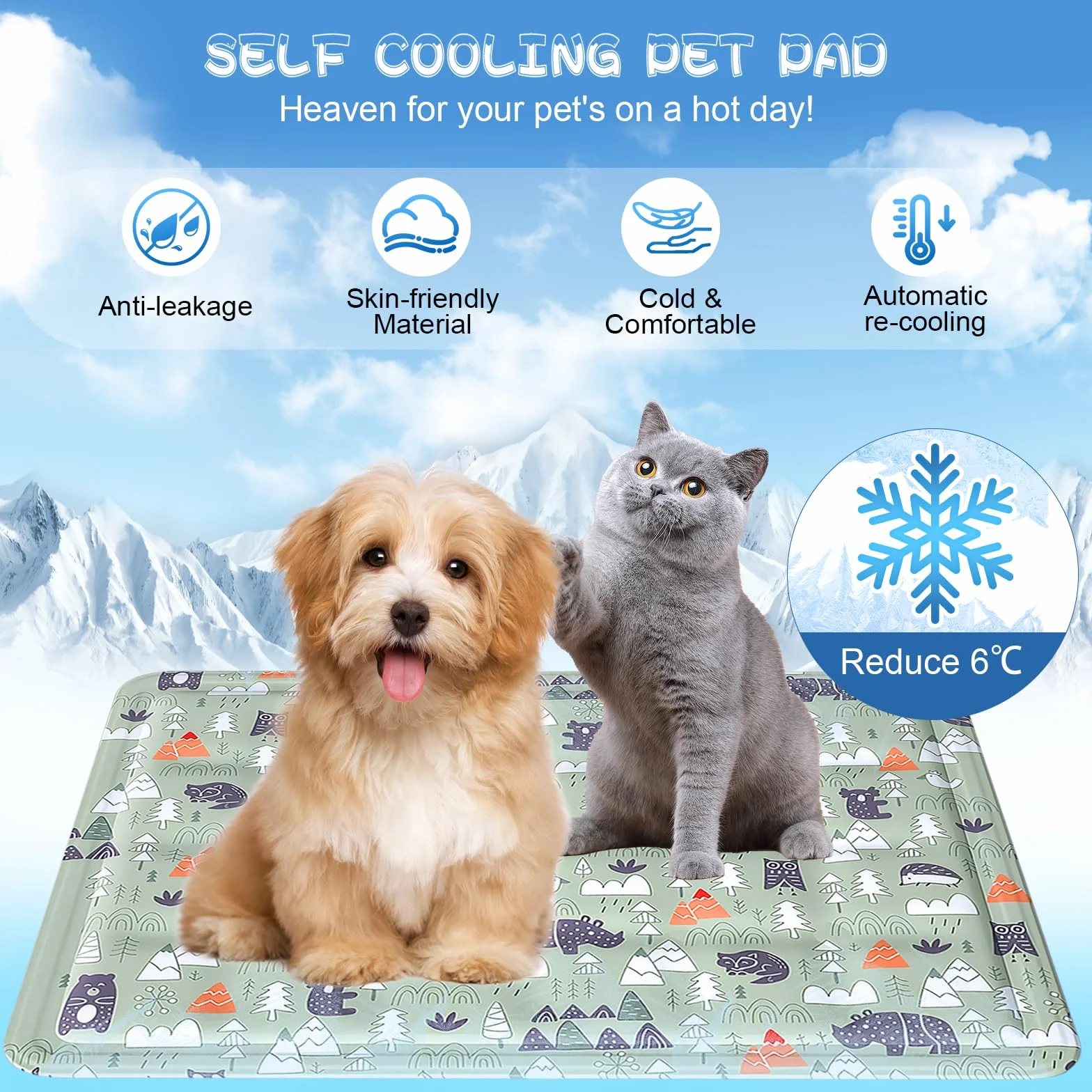 Ninonly Tappetino Rinfrescante per Cani Gatti 50x65 Impermeabile Antiscivolo Gel Non Tossico