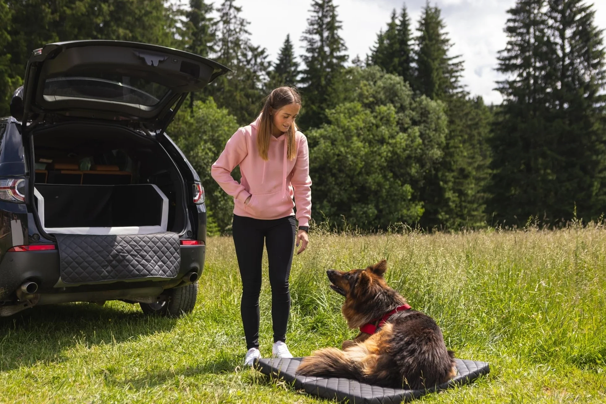 Velinda Trasportino Auto per Cani Materasso Bagagliaio Letto Macchina Cintura 100x70cm (Colore: Nero)