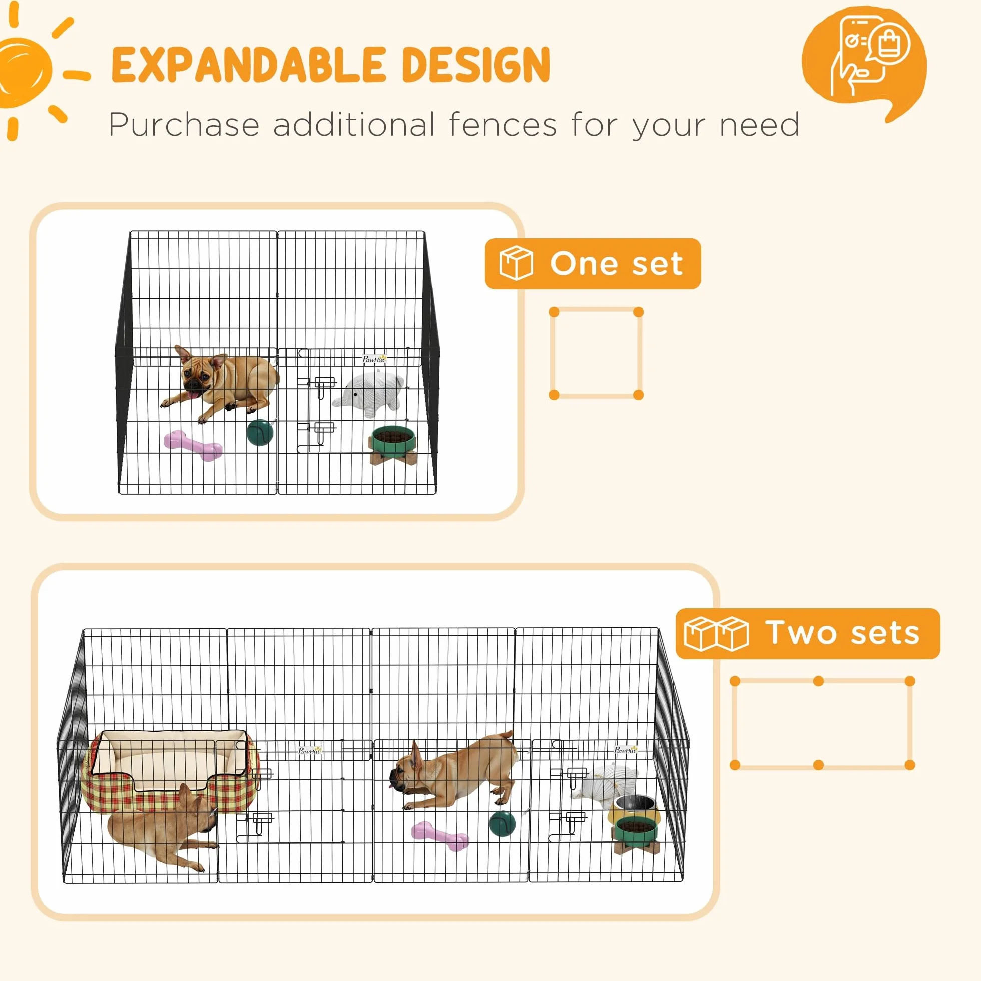 PawHut Recinto per Cani da Esterno e Interno, Recinzione Box 8 Pannelli a Rete con Porta 61 x 61cm, Nero