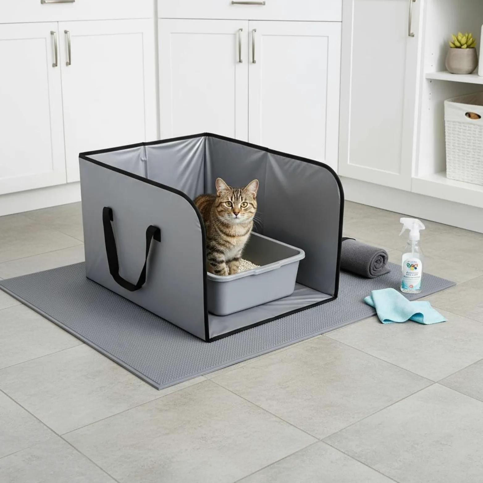 MagiDeal Tappetino Lettiera Gatto Schermo Vassoio Anti Dispersione Barriera PVC Impermeabile Pieghevole Trasportabile Adatto per Casa Ordinata Angolo Lettiera Gestione Quotidiana
