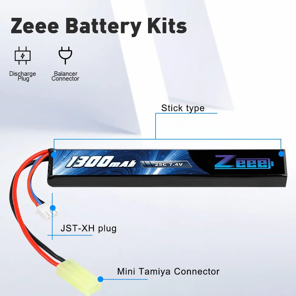 Zeee 2S Lipo Batteria 7.4V 1300mAh 25C Stick Airsoft