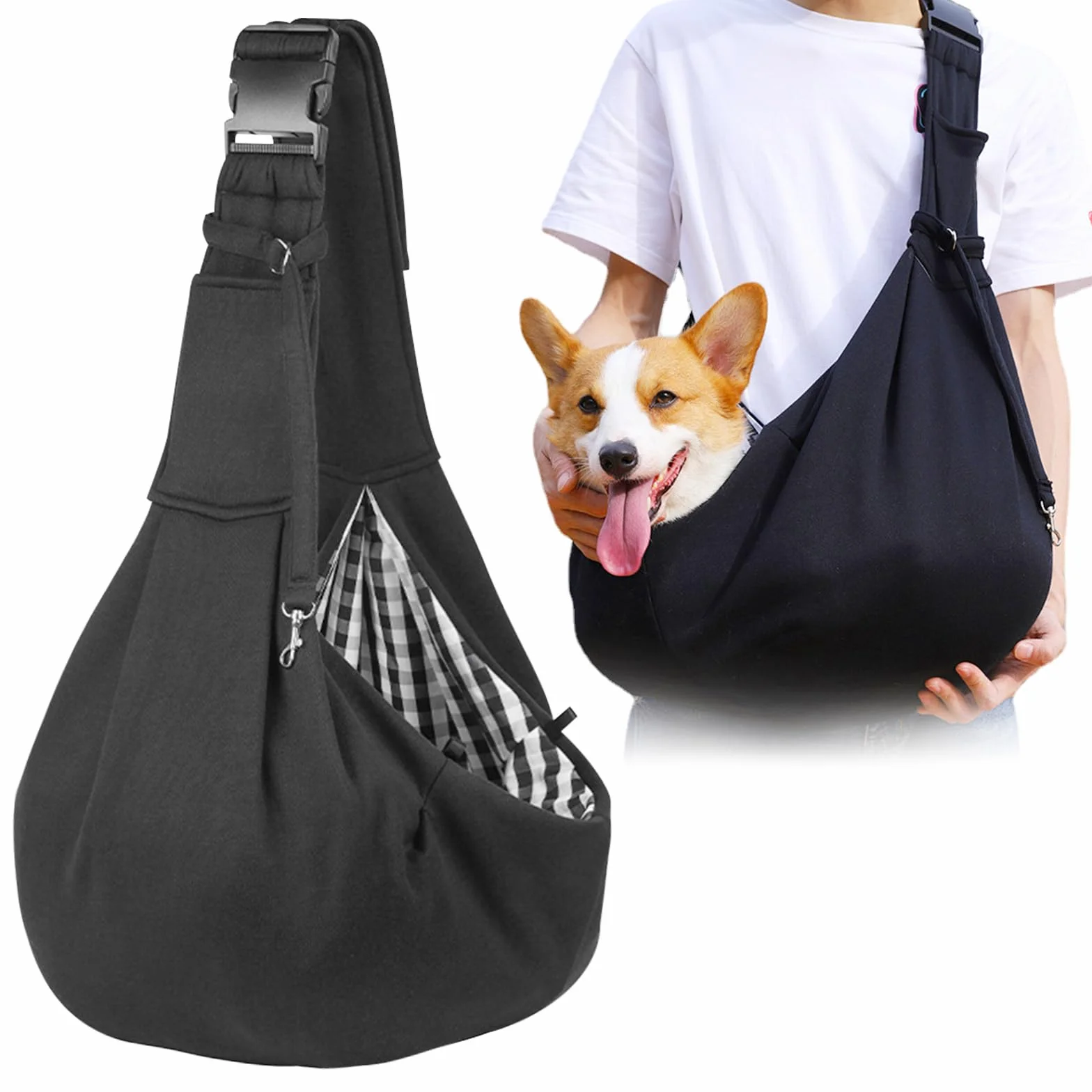Borsa da Viaggio per Cani, Marsupio cane taglia piccola, Pieghevole, Regolabile ad alta capacità, per Cane/Gatto Fino a 7.5 KG, per Viaggio, Ciclismo, Passeggiata (nero)