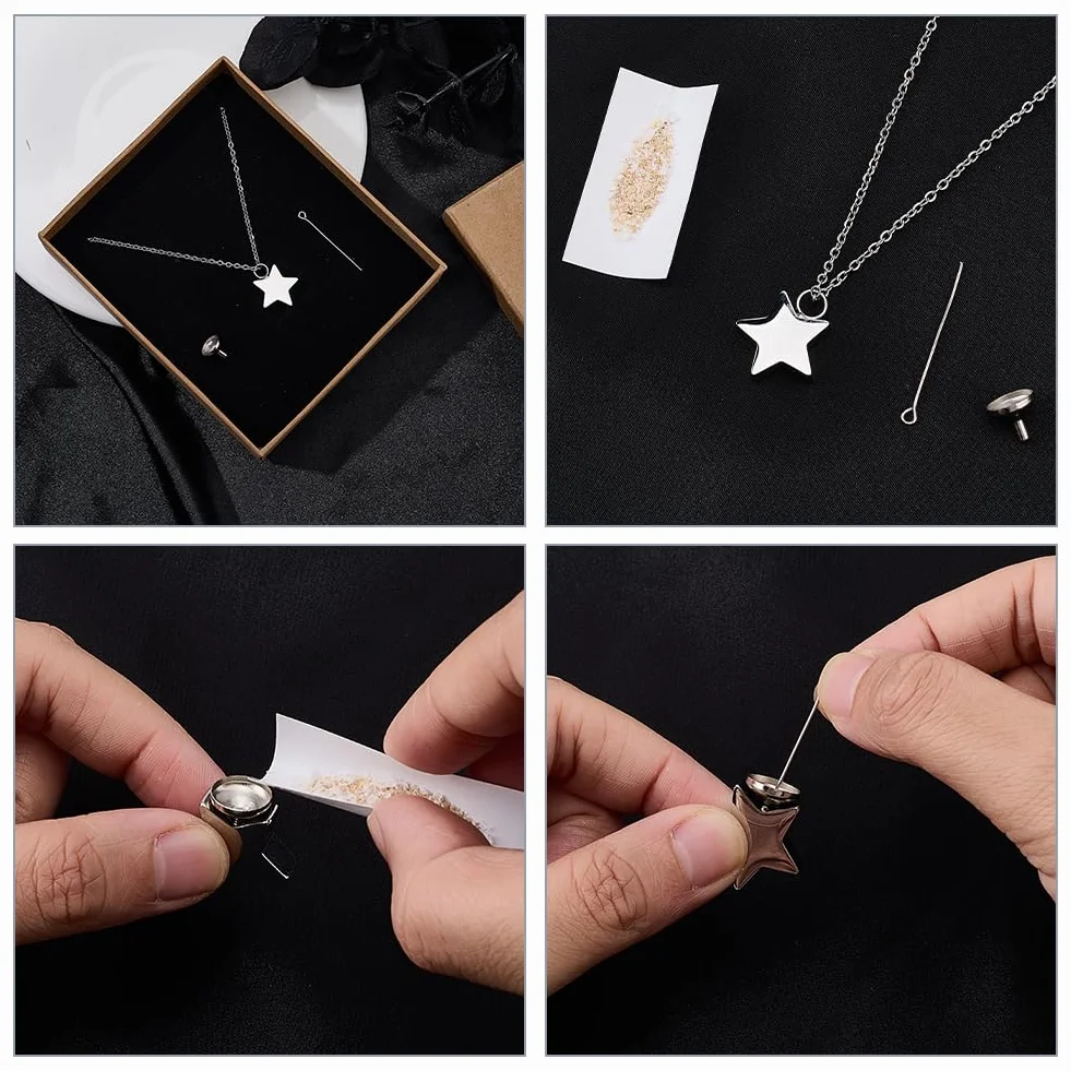 CREATCABIN Collana Urna A Forma Stella per Ceneri Ricordo Gioielli per Cremazione Urne Acciaio Inossidabile Ciondolo Mini Urna Collana Stella Argentata Medaglioni Portacenere Spilla A Imbuto 45.7cm