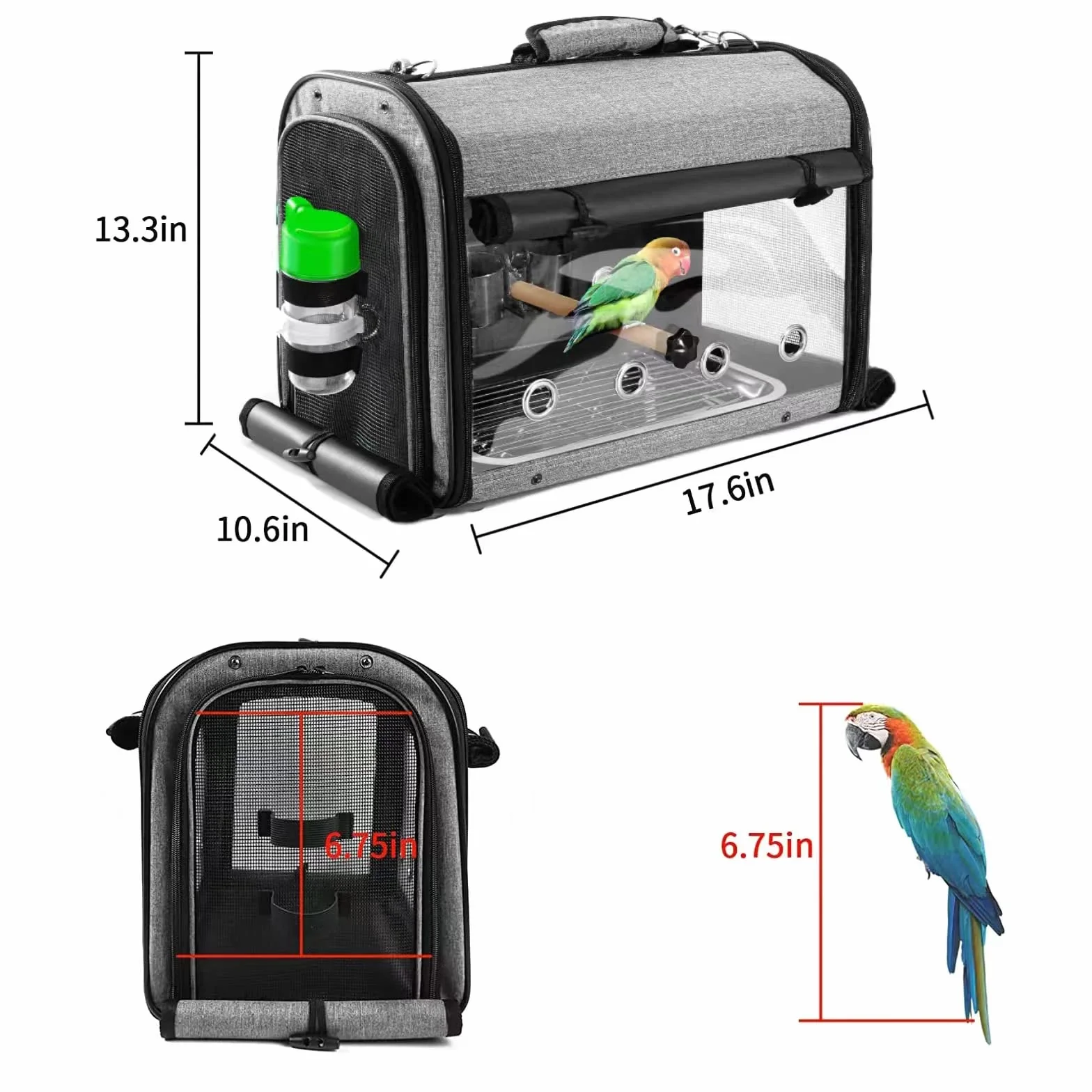 Borsa trasportino per uccelli con supporto, zaino leggero per pappagallo, gabbia da viaggio portatile, trasportino trasparente traspirante per animali domestici
