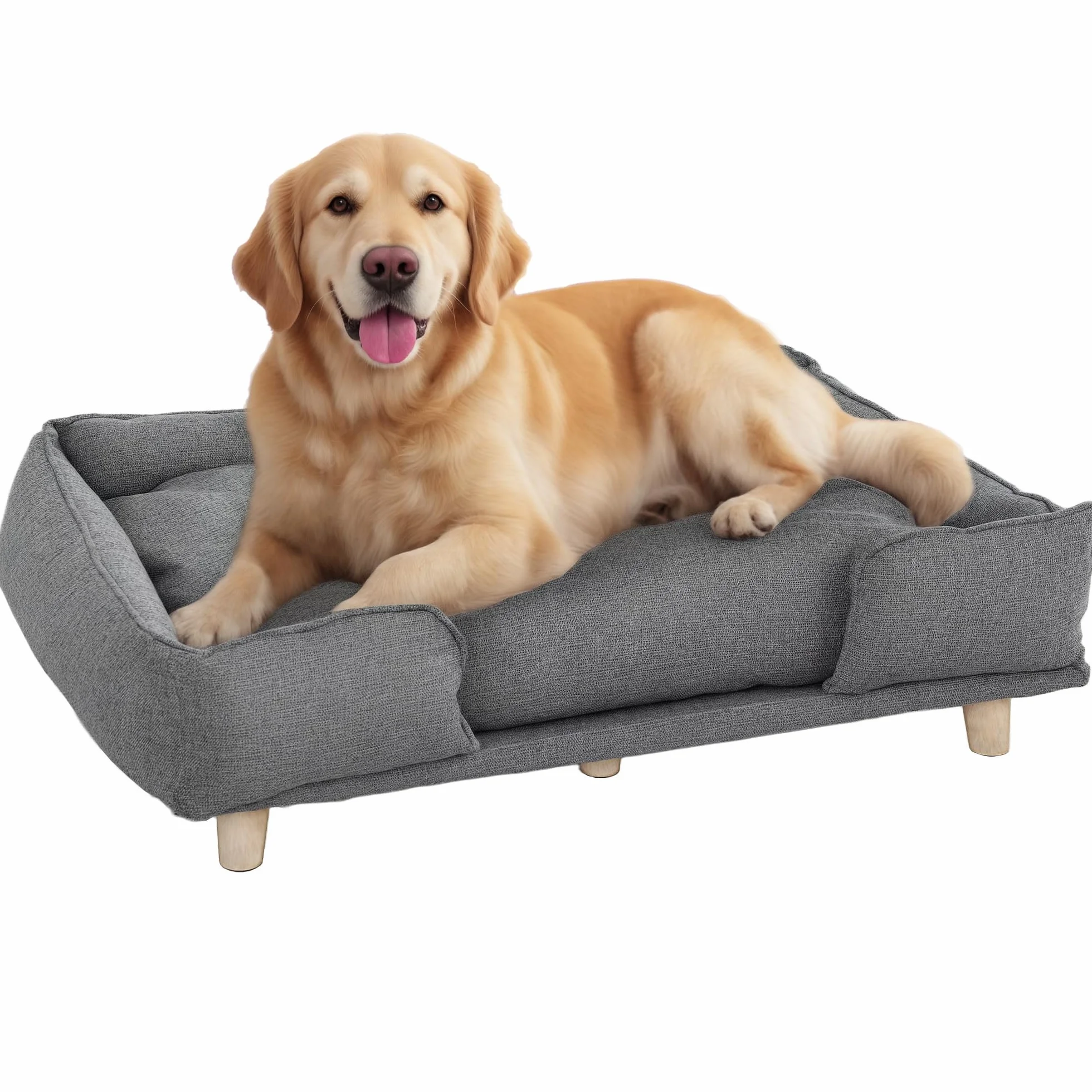 PawHut Divano per cani Poltrona per cani con schienale, gambe in legno Cuccia per cani con poliestere Divano per animali domestici Divano per gatti per cani di grossa taglia fino a 30 kg e 60 cm di