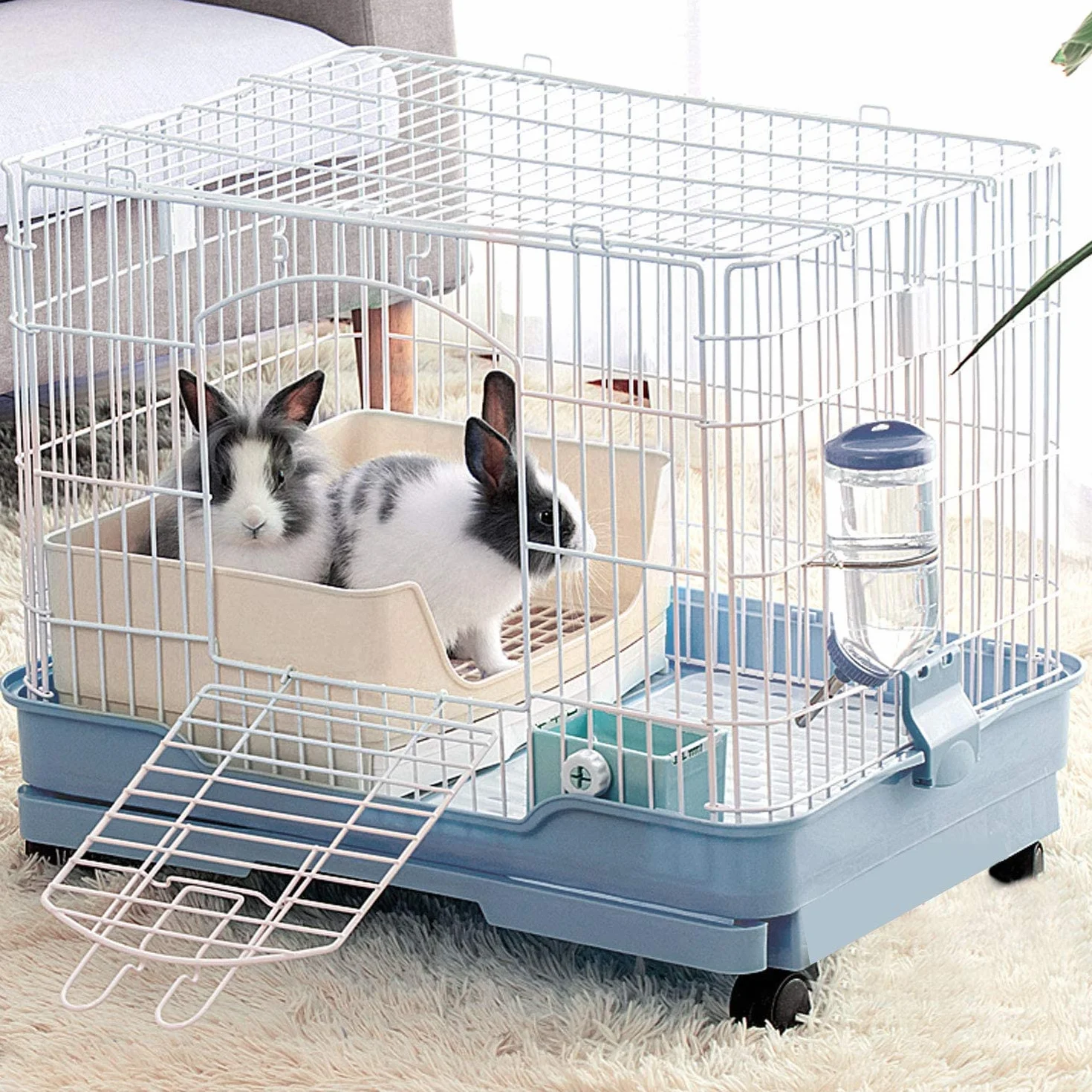 HYLYUN Lettiera per conigli, grande angolo con cassetto estraibile, per casa, gabbia per gatti, con pala durevole per piccoli animali, porcellini d'India