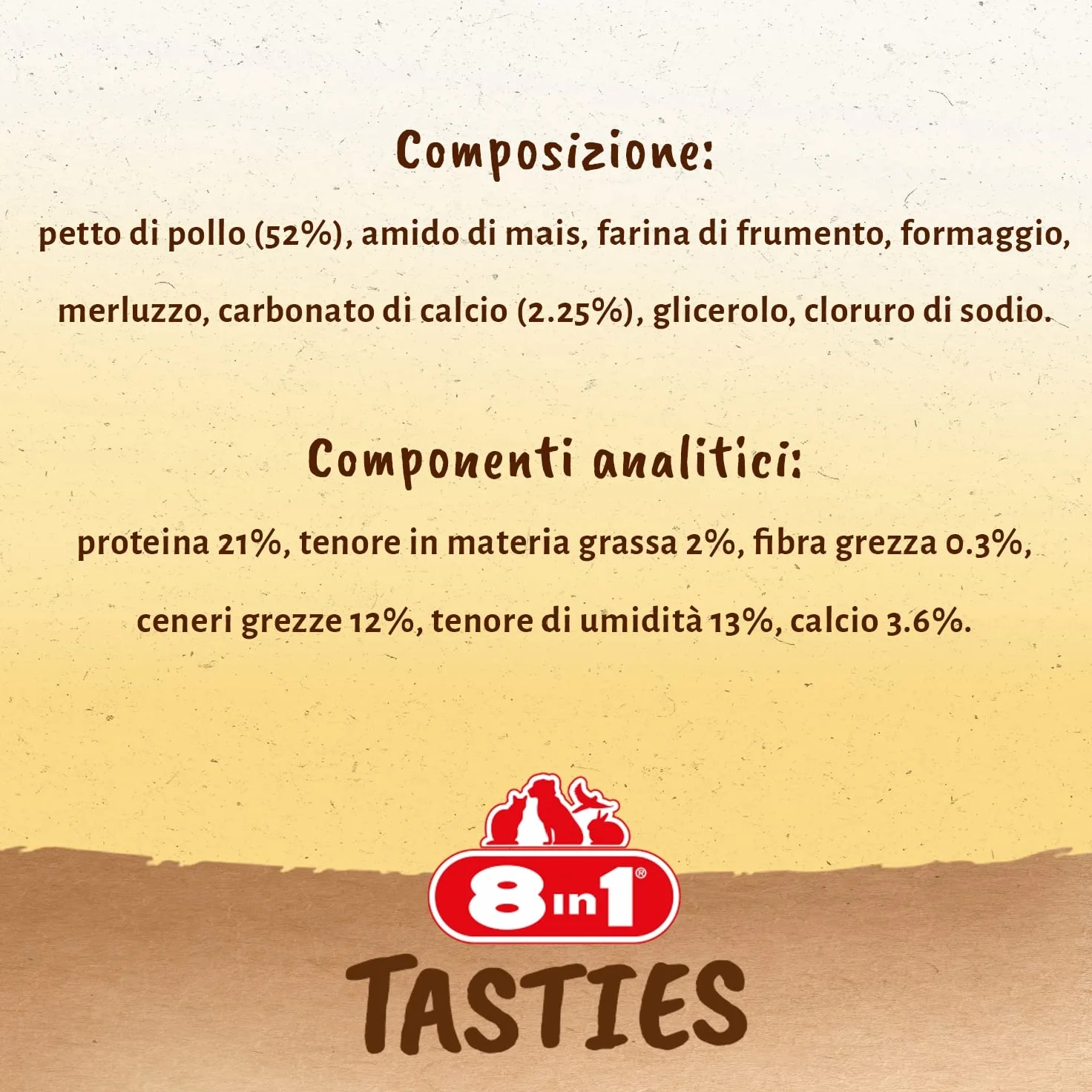 8in1 Tasties Calcium Bones - Ossa di calcio - Piccole ossa di calcio avvolte nel petto di pollo, 85