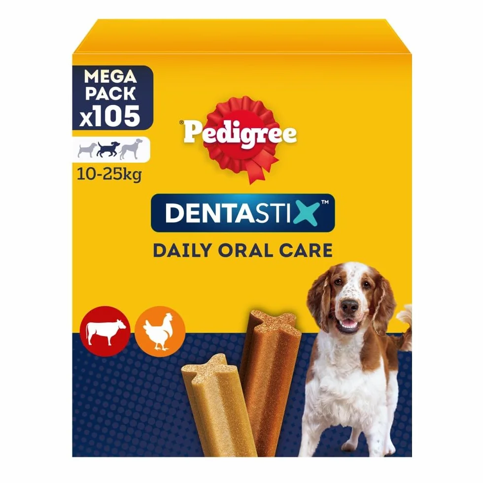 Pedigree Dentastix Snack per Igiene Orale Cane Medio 10-25 kg 180g 105 Pezzi