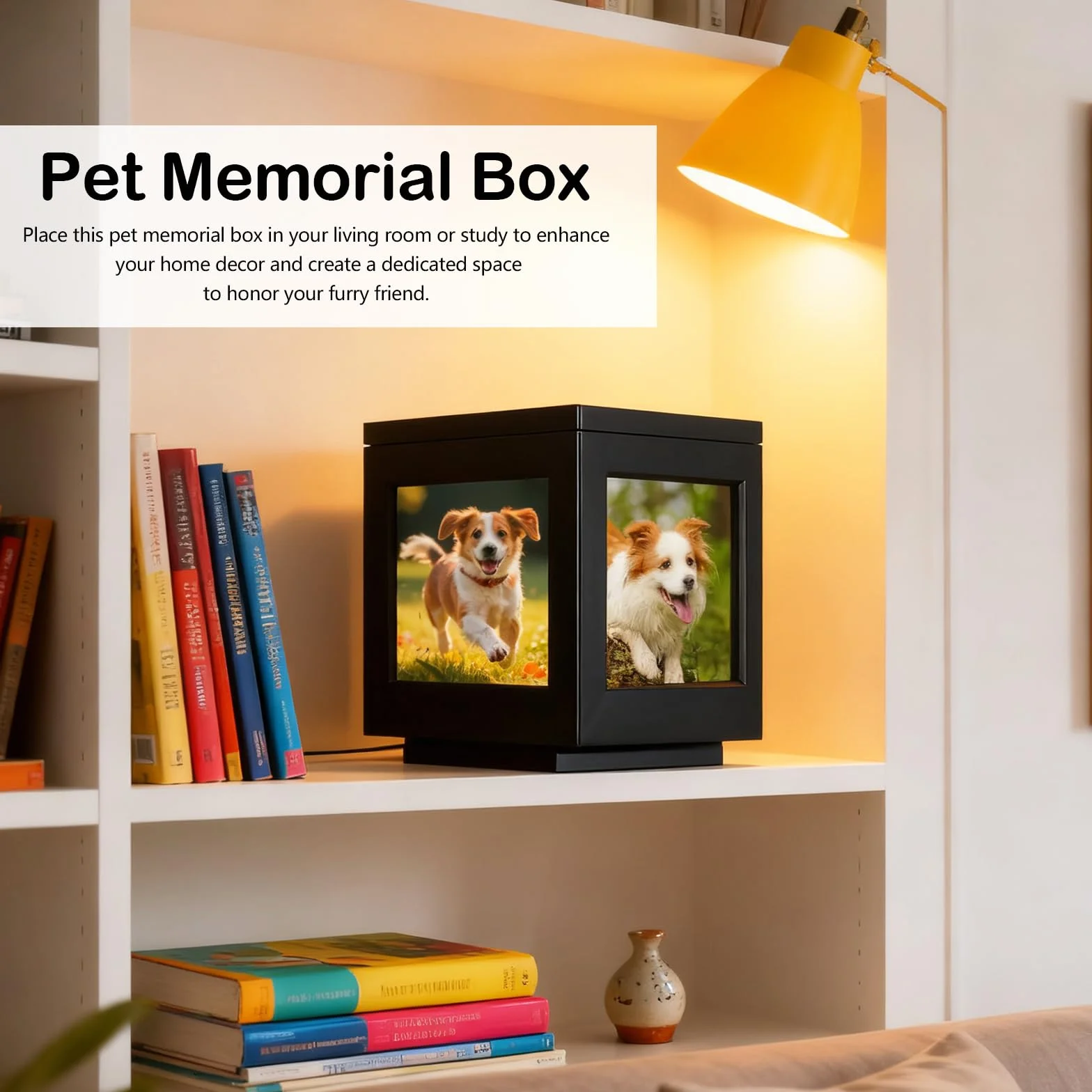 Urna per Ceneri Cane o Gatto, Urna per Animali Domestici con Cornice Portafoto Souvenirs Grande Scatola in Legno Souvenir Urne Funerarie Animali Regalo Commemorativo