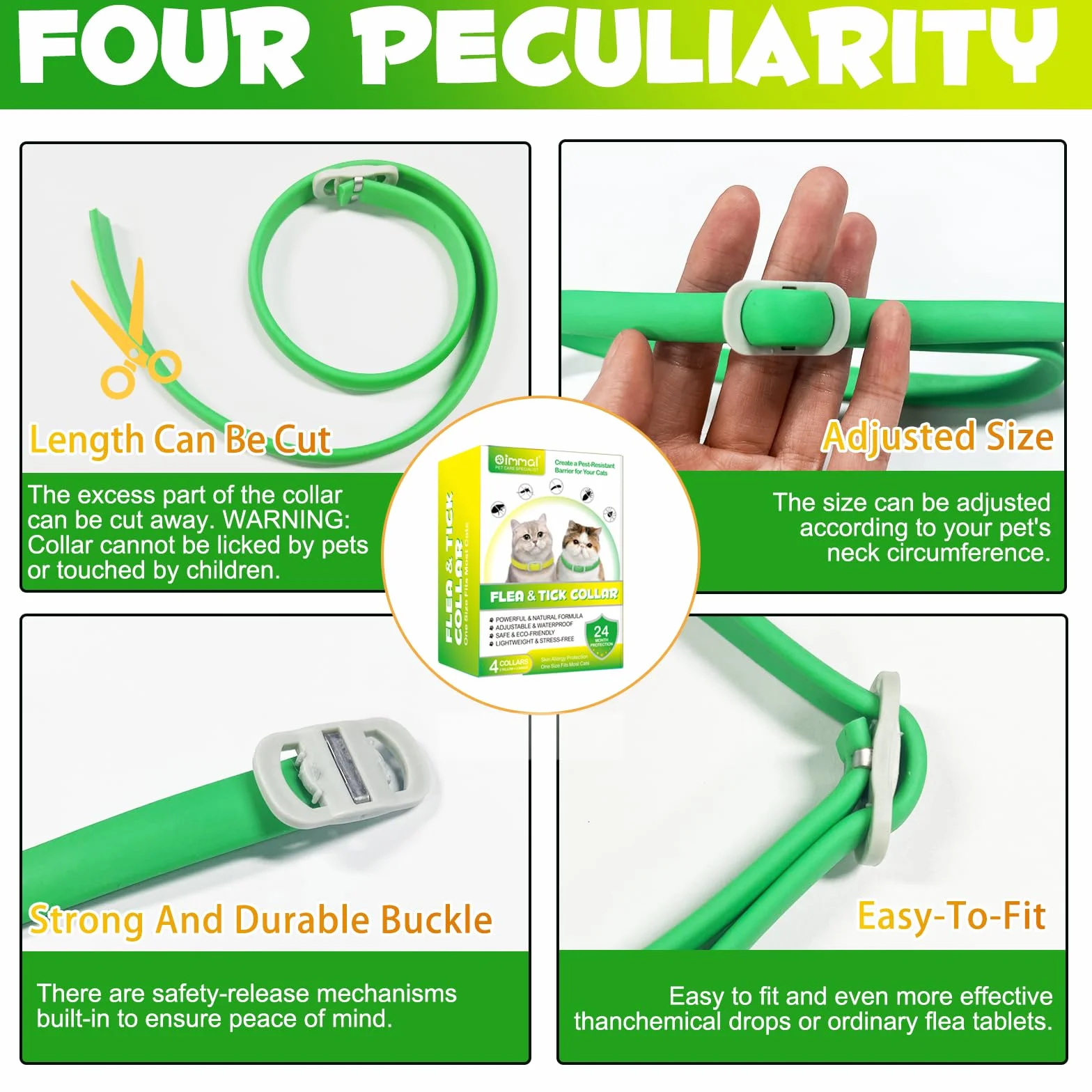 Collare Di Zecca Per Gatti, Collare Di 4Pack Per Gatti Con, Sicuro Ed Efficace Per Il Controllo Delle Pulci E Zecche, Design Impermeabile E Rimovibile, Protezione Di 24 Mesi Per Tutti I Gatti