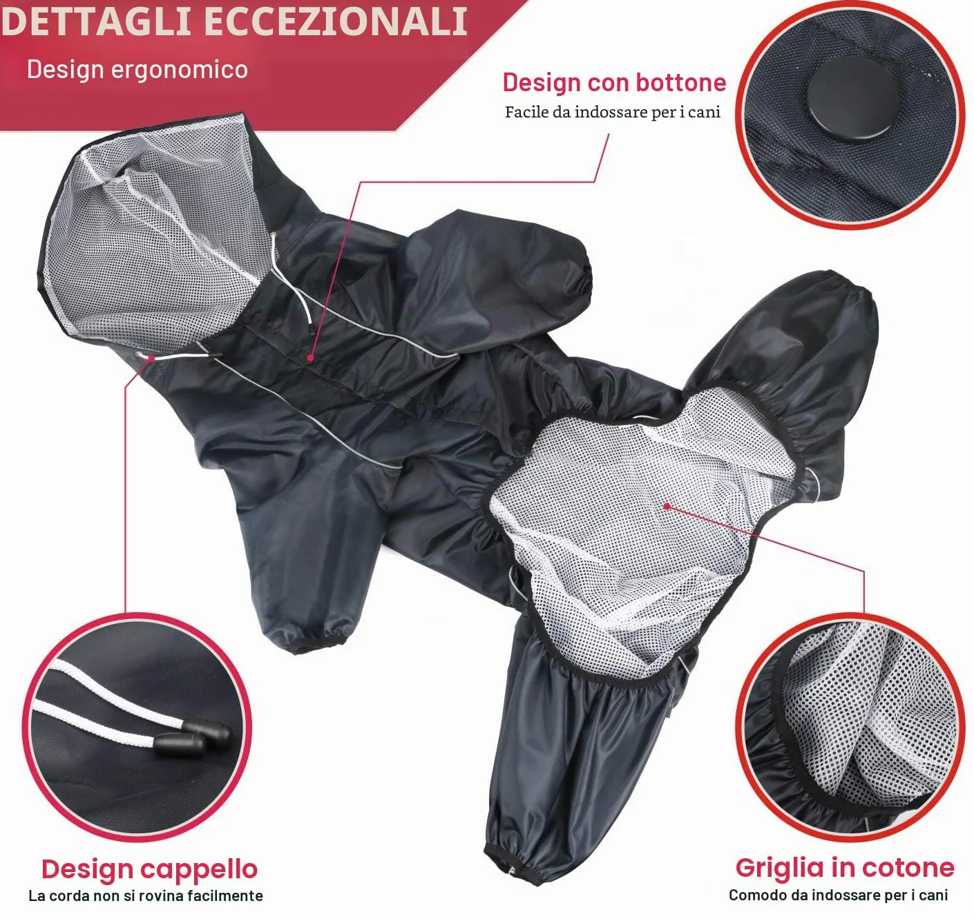 Idepet Impermeabile per cani con cappuccio e foro per collo, poncho impermeabile per pioggia per cani Giacca per pioggia riflettente per cani Felpe con cappuccio antivento