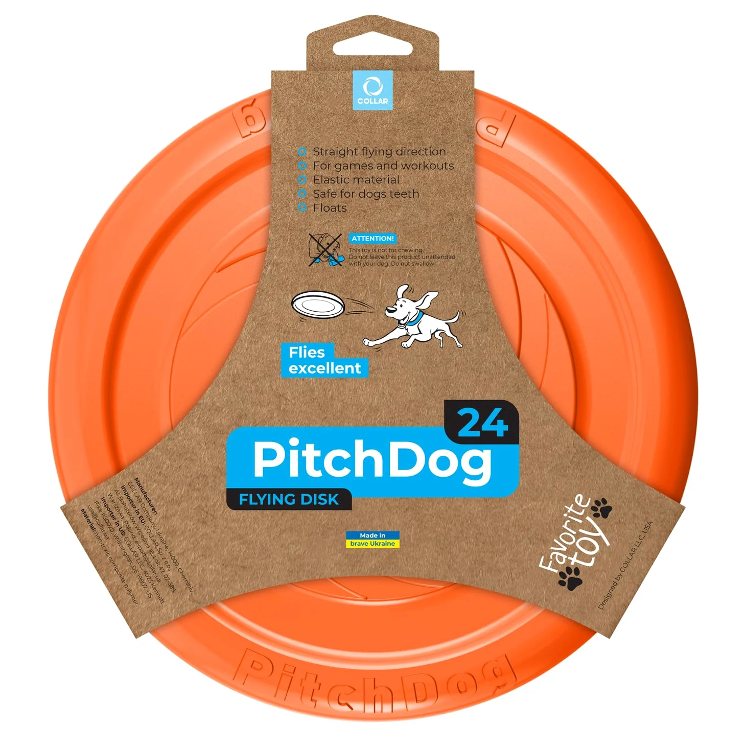 PillowPrim Disc per cani, frisbee, giocattolo interattivo, per attività all'aperto, morbido, gomma naturale, galleggiante, addestramento per cani, toy, fetch, arancione, diametro 24 cm