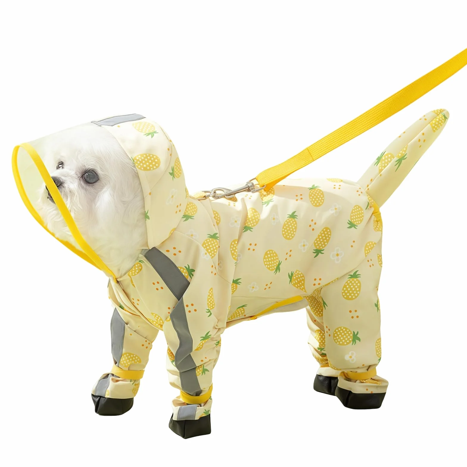 Impermeabile per cani con stivali – Giacca antipioggia per animali domestici impermeabile a copertura completa con cappuccio, copertura della coda rimovibile, suola in PU, anello per guinzaglio