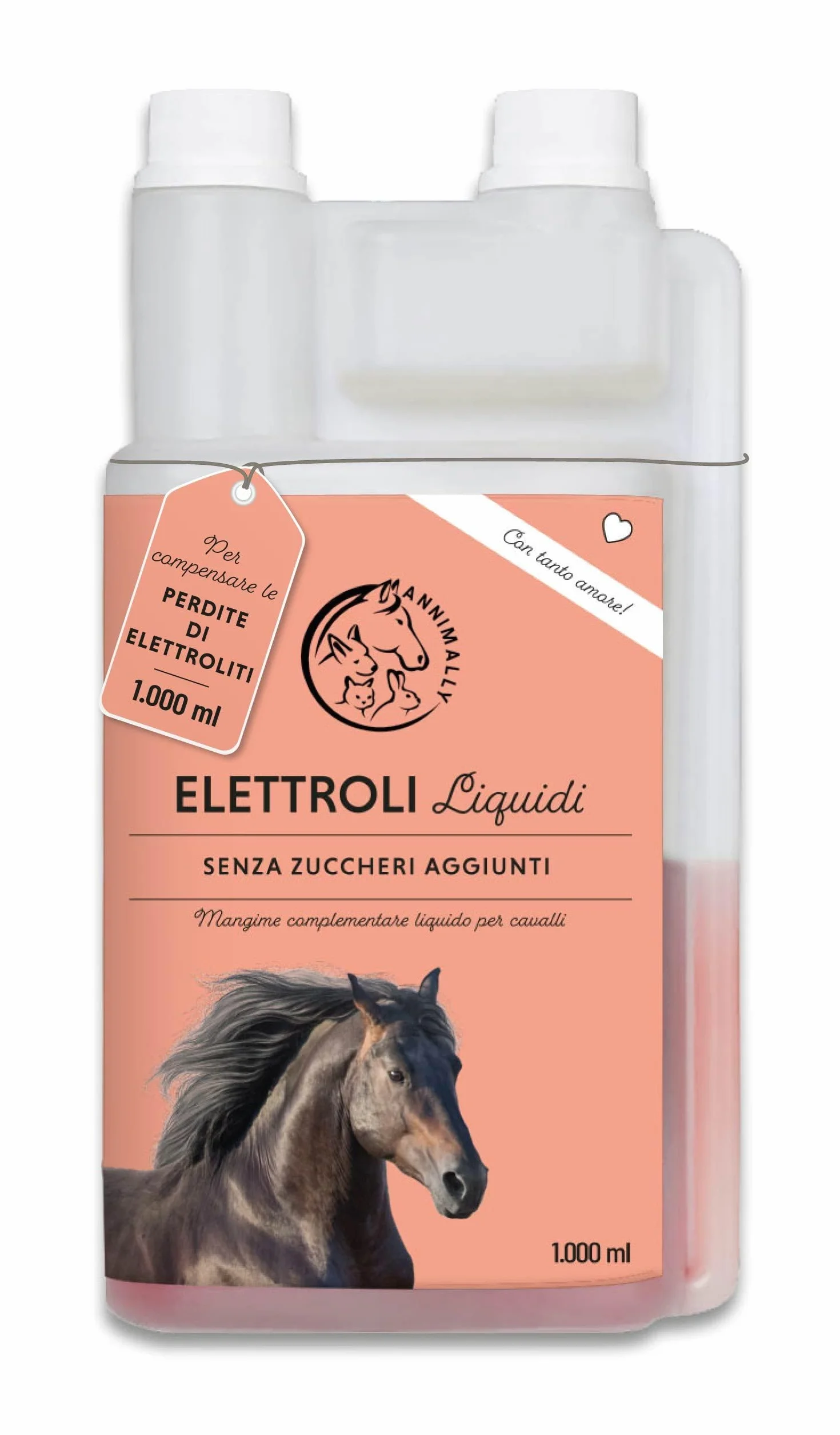Elettroliti Liquidi per Cavalli 1000ml con Sodio, Potassio, Calcio, Magnesio e Vitamina B - Integratore Senza Zuccheri