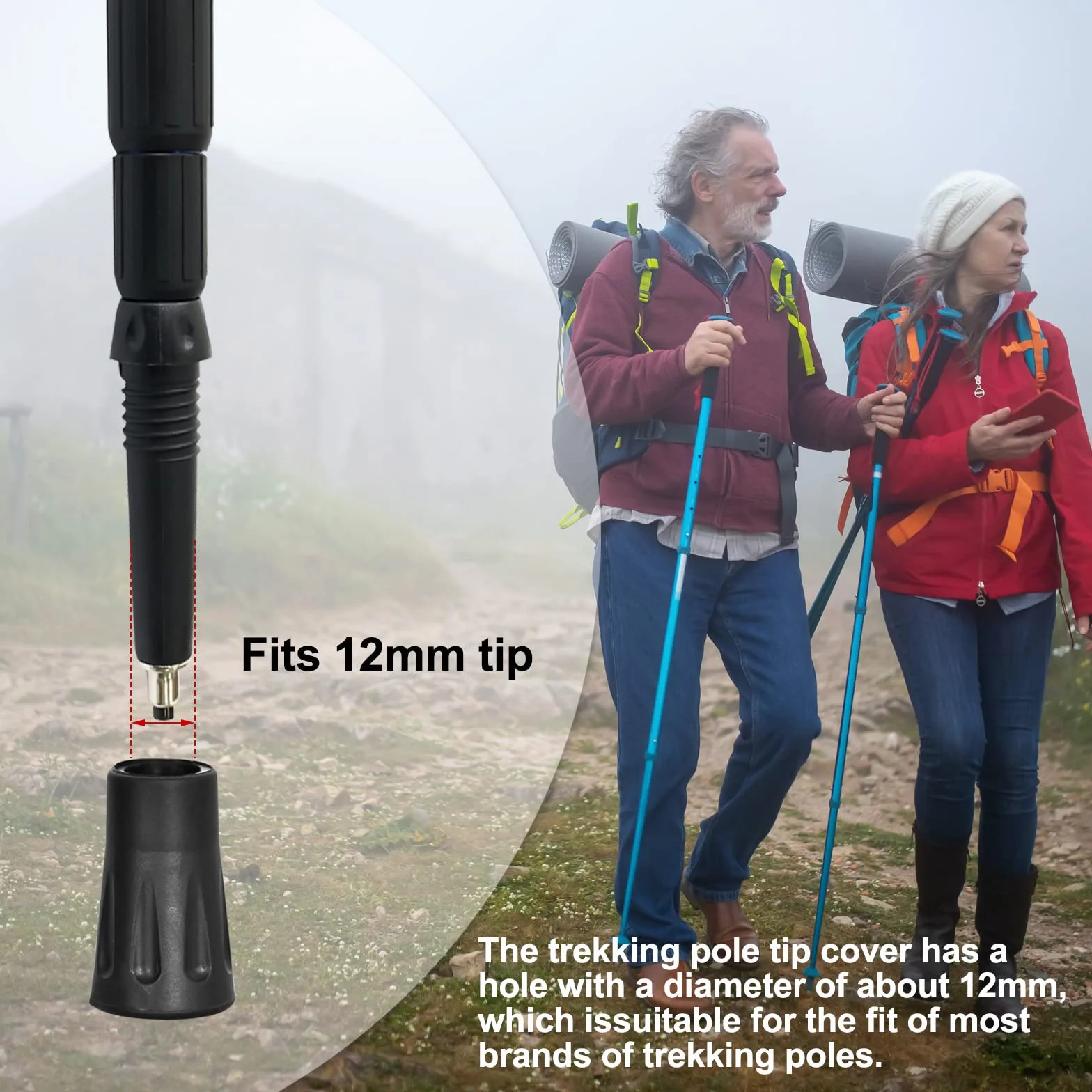 Tamponi in Gomma per Bastoncini da Trekking 12mm, Accessori Nordic Walking 4 Pezzi