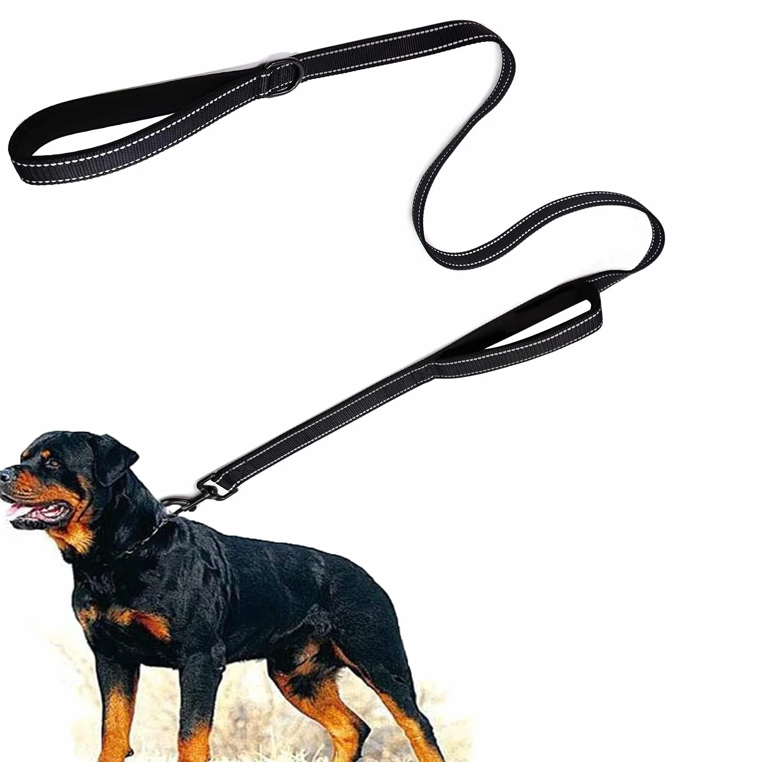 Guinzaglio per Cani Riflettente e Forte con Doppio Manico Imbottite Resistente Nylon Guinzaglio per Cani Taglia Grande Media 1,5 Metri Lungo Nero