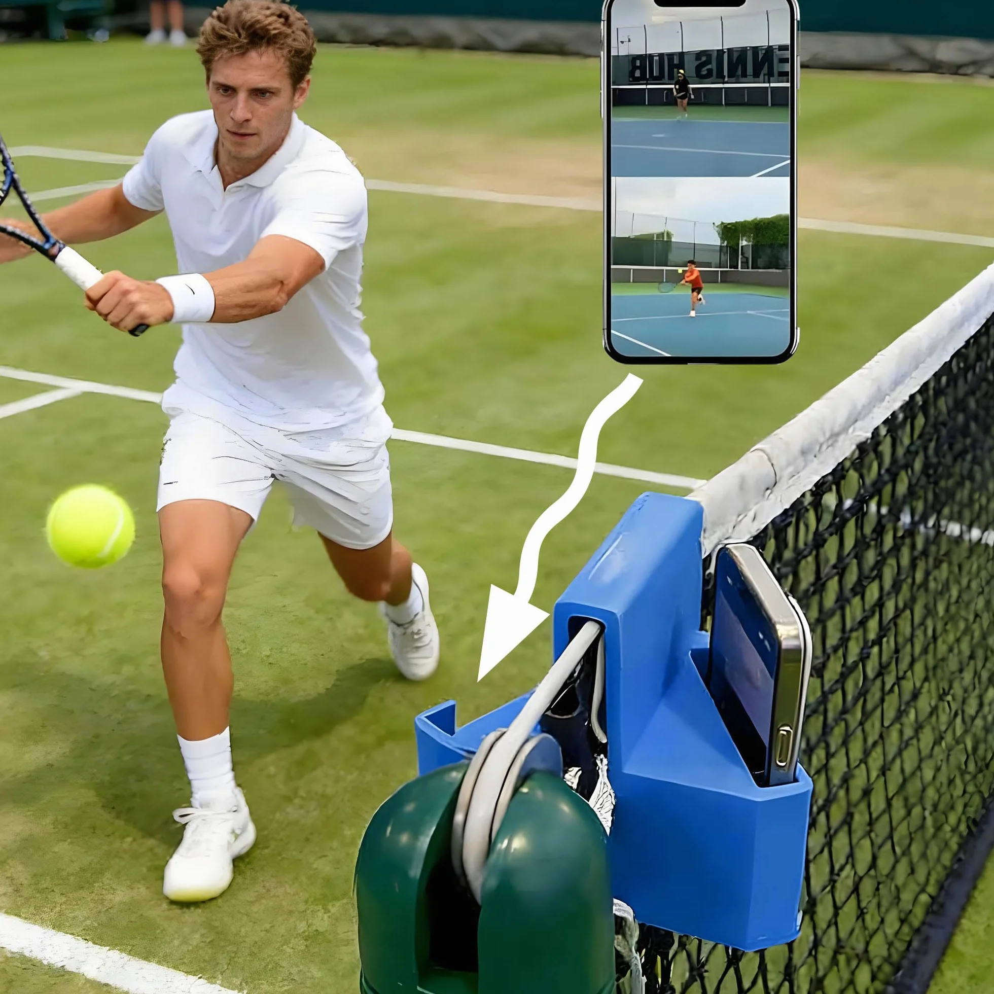 Supporto per cellulare con rete da tennis stampa 3D compatibile due smartphone pickleball pallavolo
