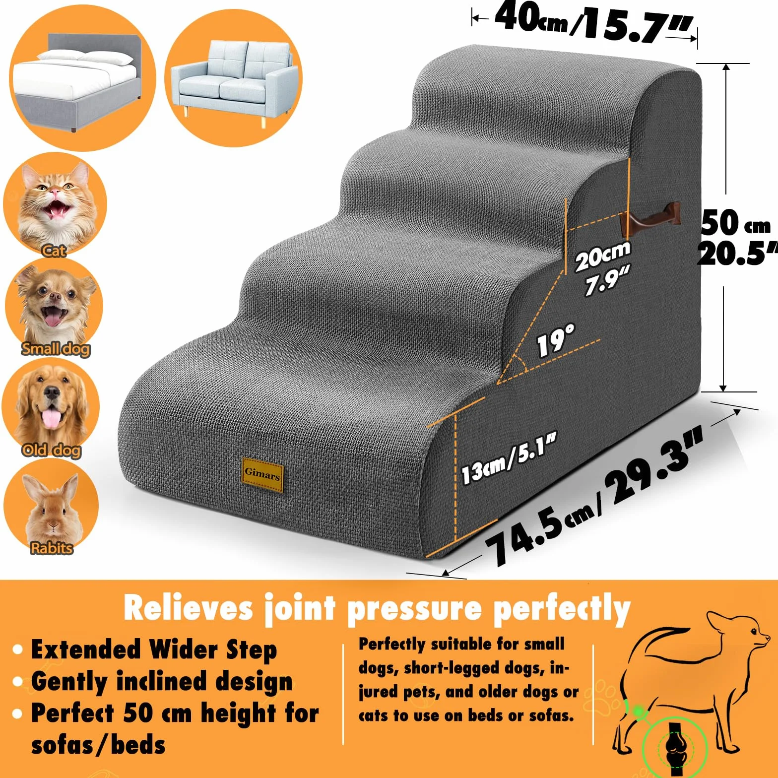 Gimars Scale per cani extra larghe robuste schiuma letti alti 4 gradini piccola media taglia