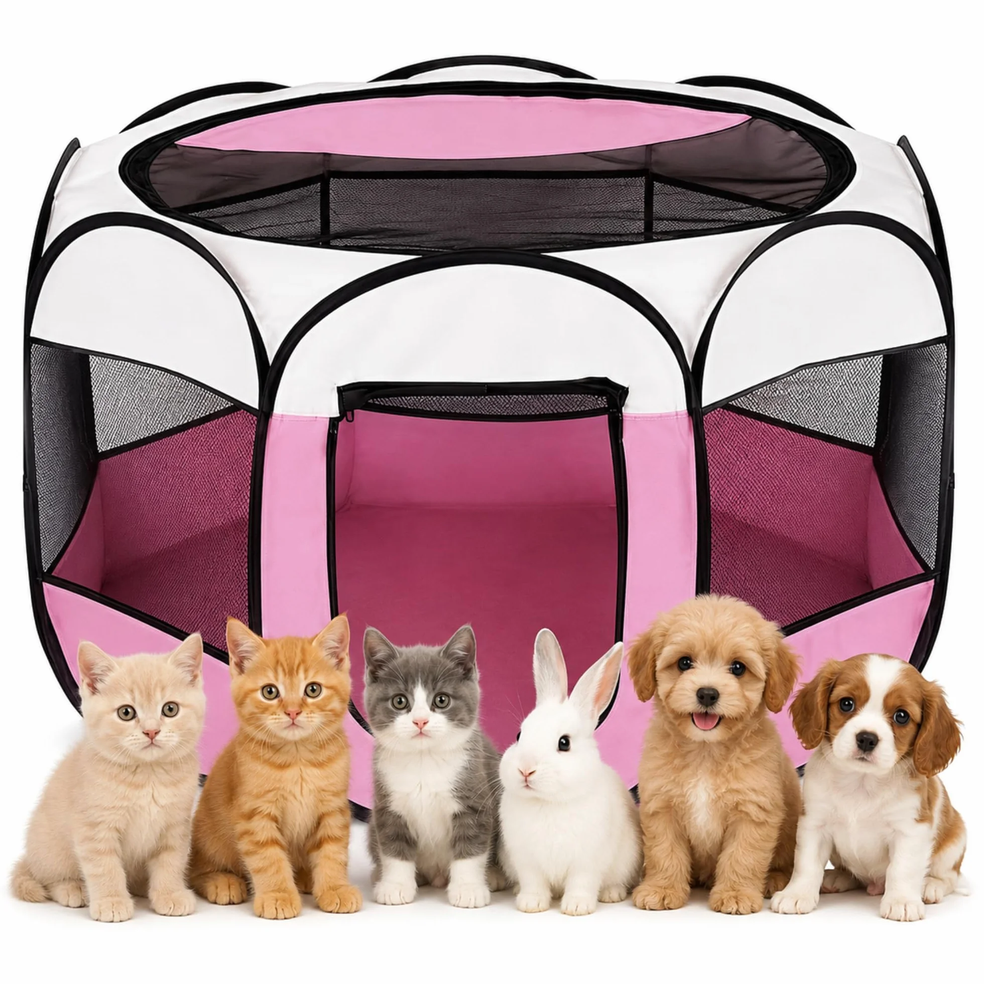 Recinto pieghevole per cuccioli, 74 x 74 x 43 cm, per la casa, box pieghevole per cani, gatti, conigli, interni ed esterni (rosa)