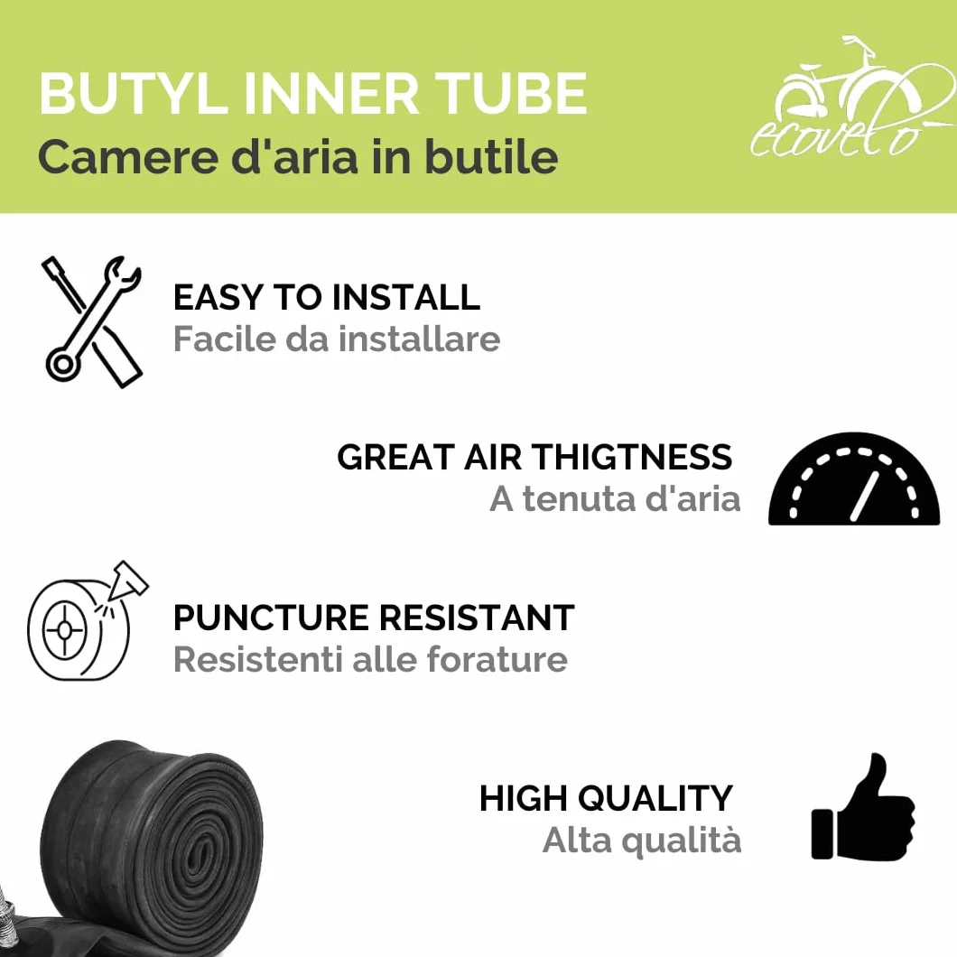 ECOVELO 2 COPERTONI Neri 700x35C (37-622) +CAMERE d'Aria City Bike Bici Trekking 700 X 35 28 1 5/8 3/8
