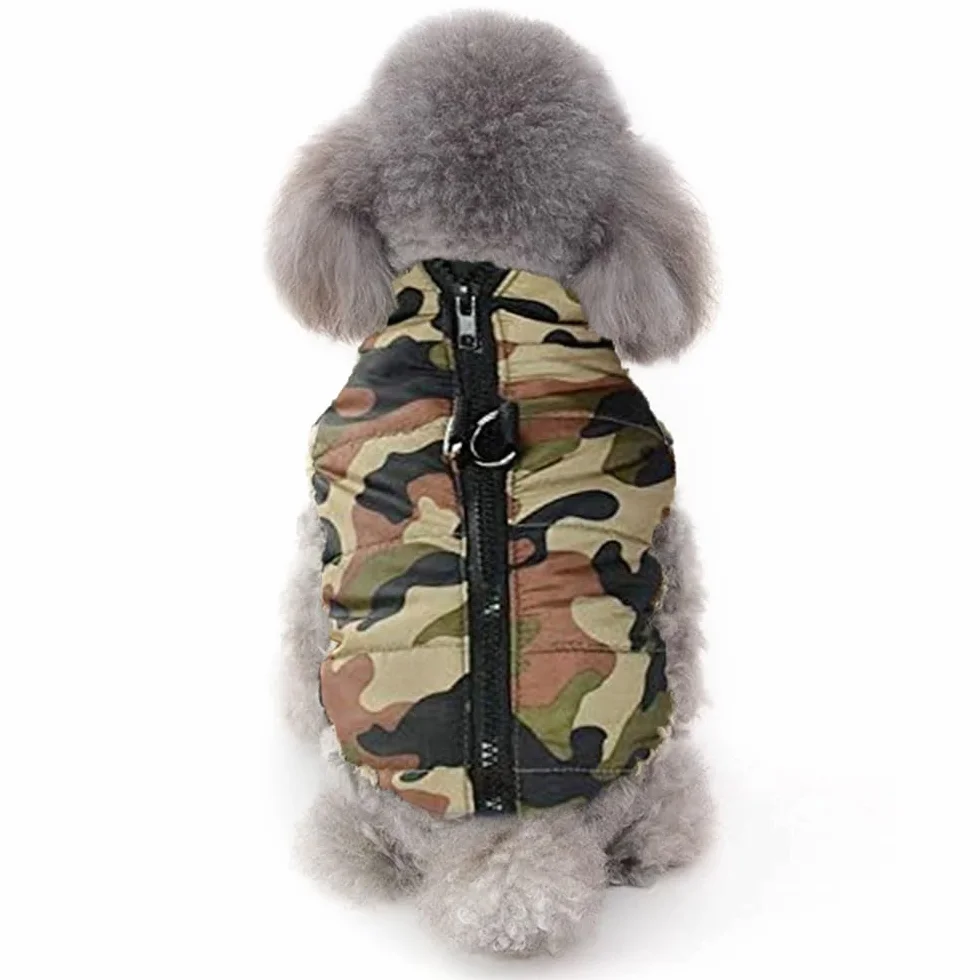 Voarge Giacca invernale per cani piccola taglia Gilet caldo con cerniera Camouflage L
