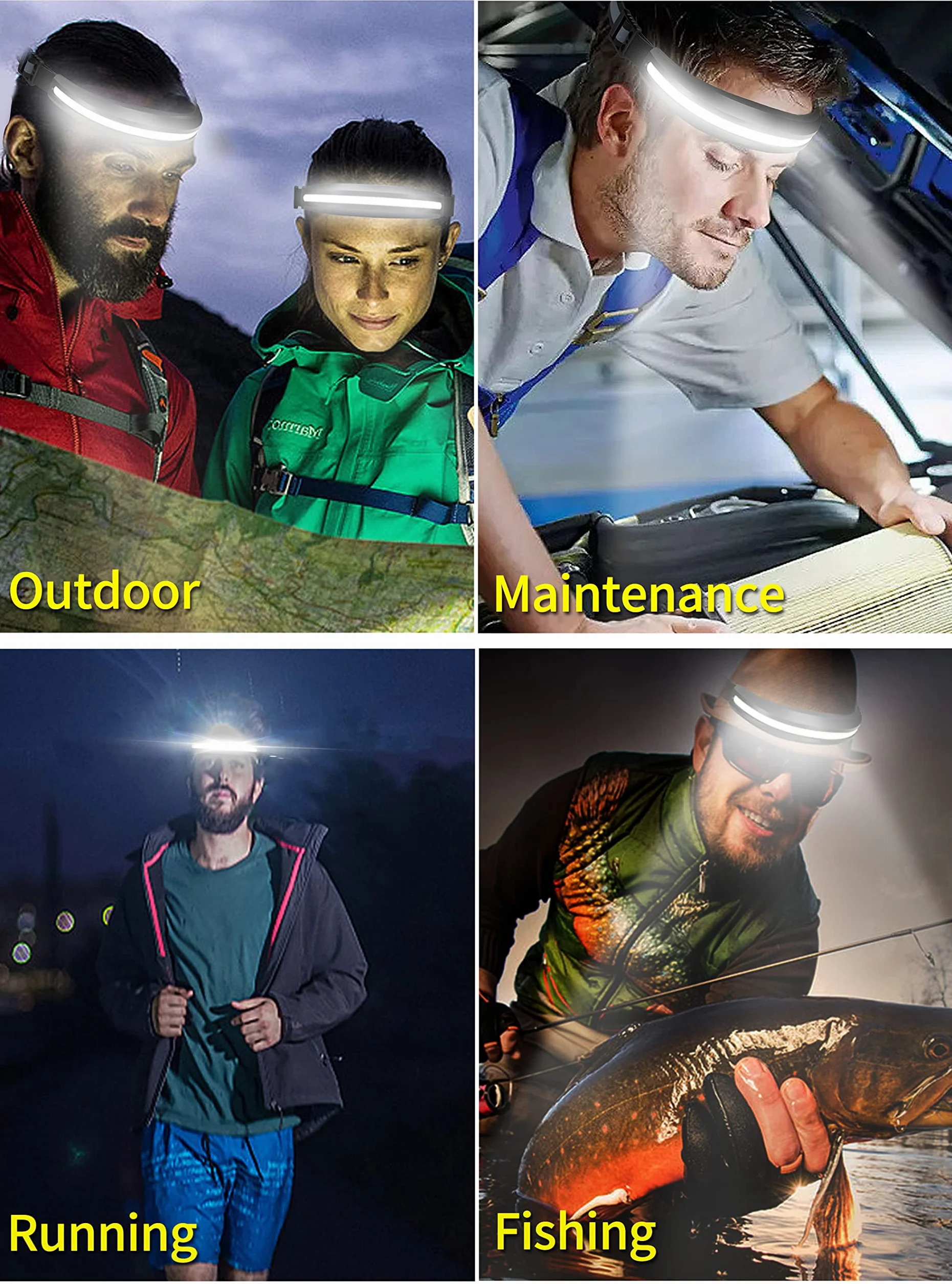 DARKBEAM Torcia Frontale LED USB-C Ricaricabile COB 230° Luce Rossa per Campeggio Corsa Pesca