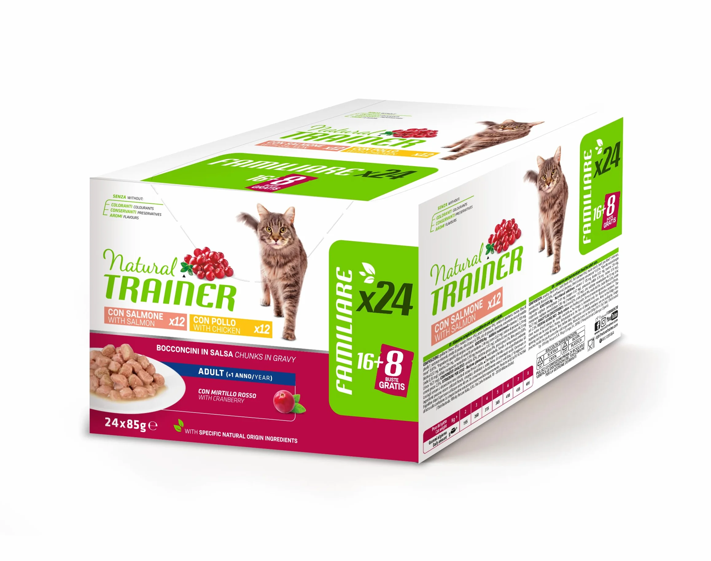 Trainer Natural Cibo Umido per Gatti Adulti - Multipack Pollo & Salmone - 24 x 85 g