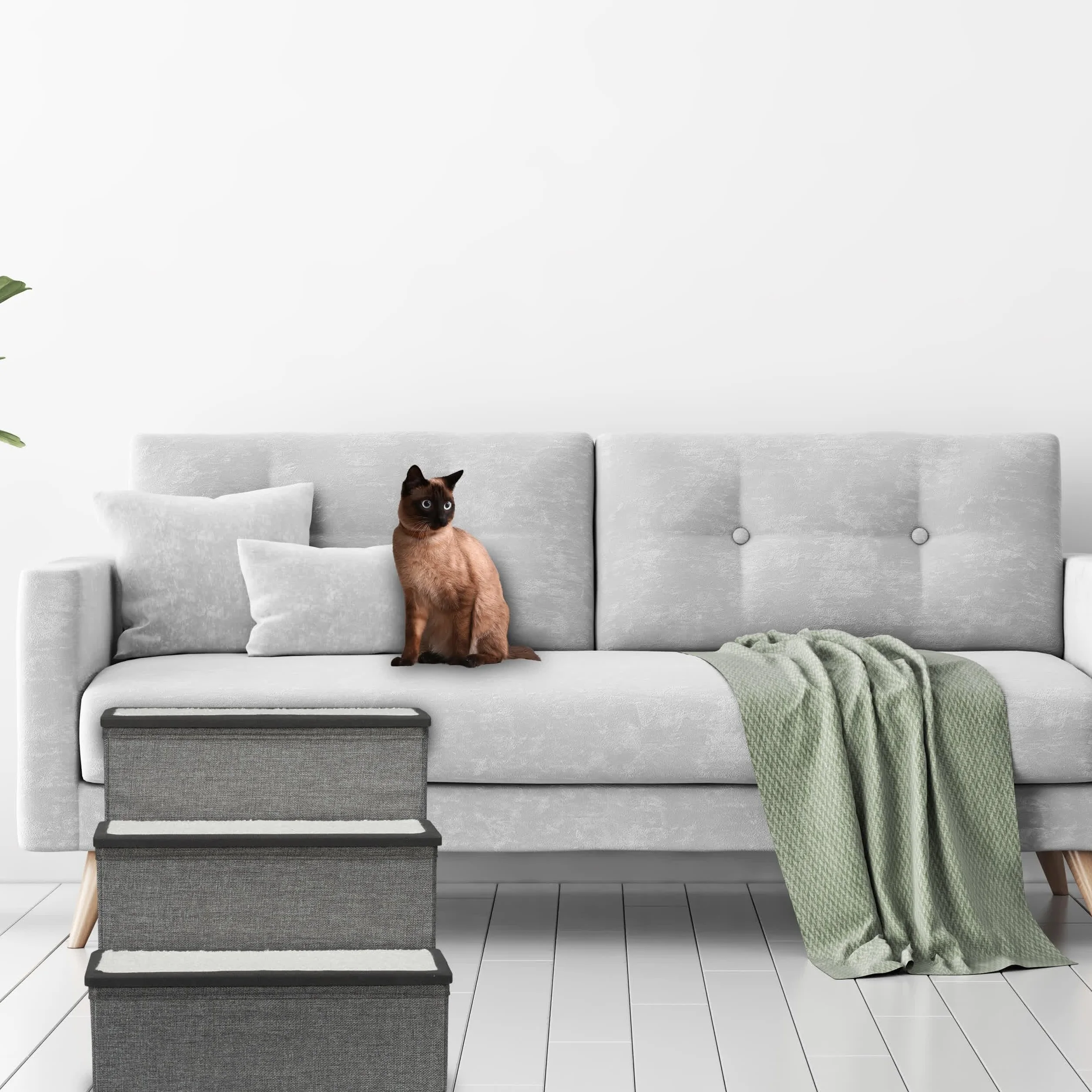 Relaxdays Scaletta a 3 Gradini per Cani e Gatti Pieghevole 39x40x49 cm Grigio Bianco