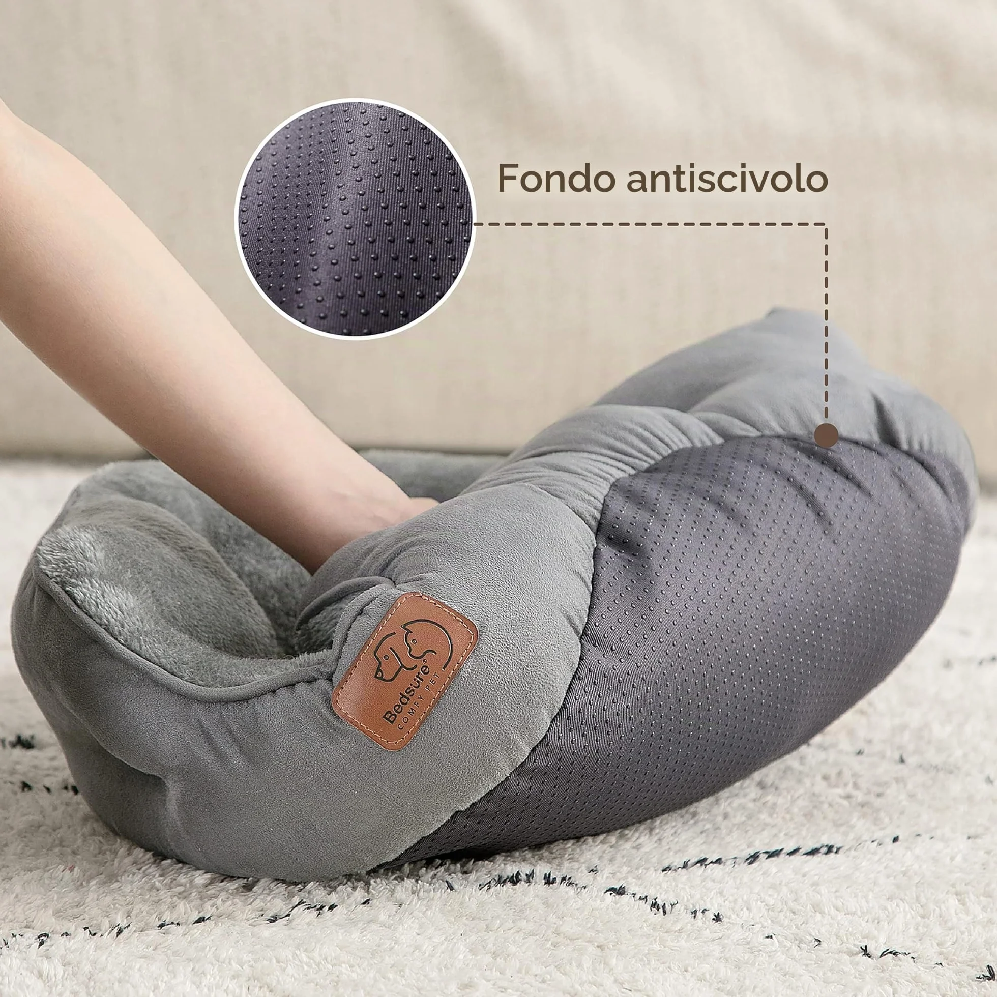Bedsure Letto per Cani Lavabile Rotondo Antiscivolo Grigio 51x48x15cm