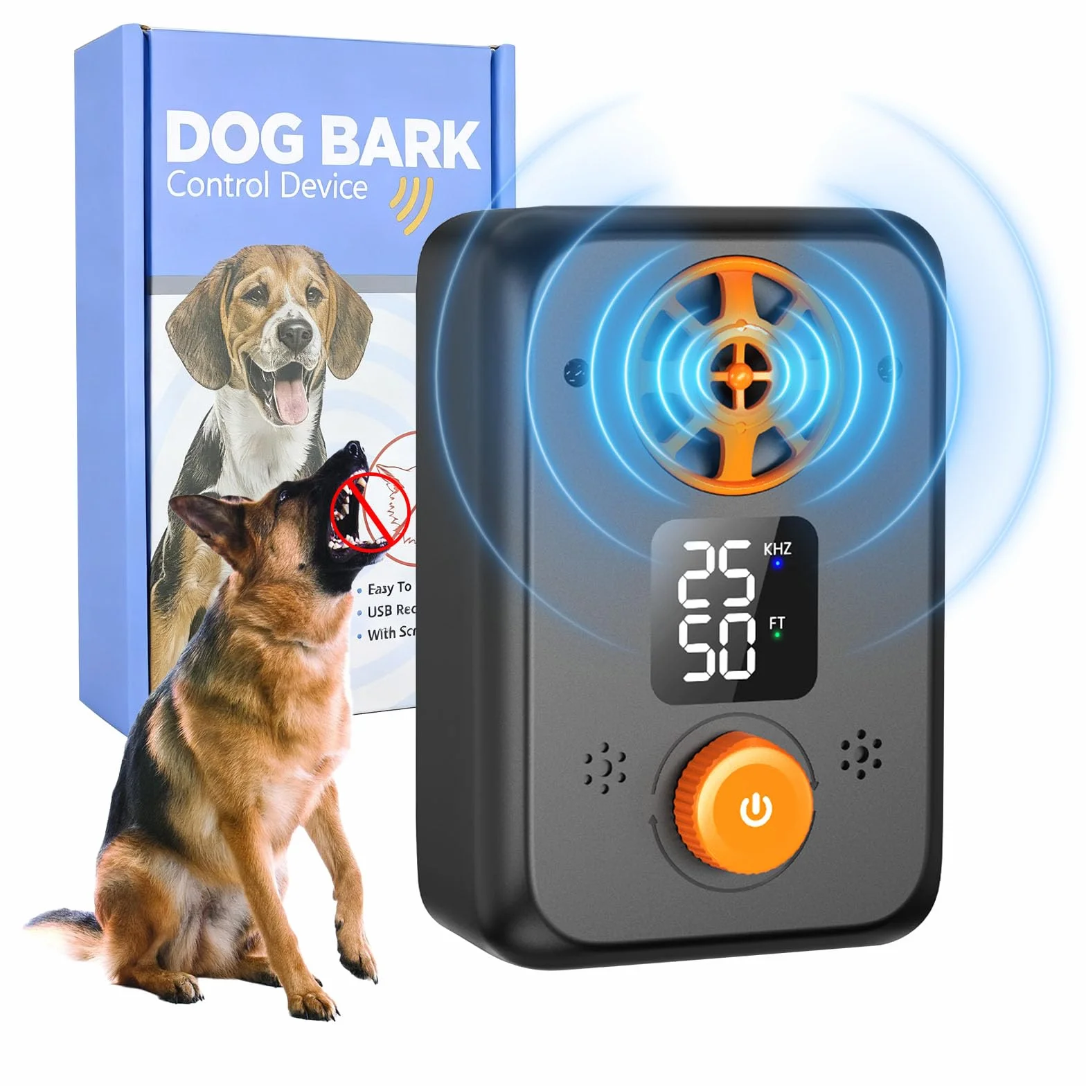 Dispositivo Antiabbaio per Cani Ultrasuoni - Ultrasuoni per Cani Ferma Abbaio Automatico con 5 modalità Frequenza, 3 Portate, Interno/Esterno Efficace