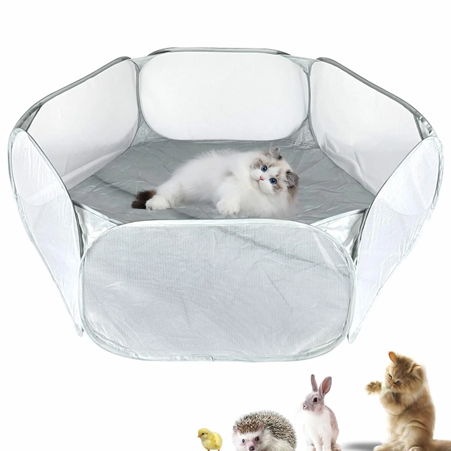 Recinto per Animali Domestici, Portatile Gabbia, Pieghevole Tenda per Animali Piccoli, Trasparente Recinzione per Gatti, Criceto, Furetti, Cincillà, Conigli, Ricci
