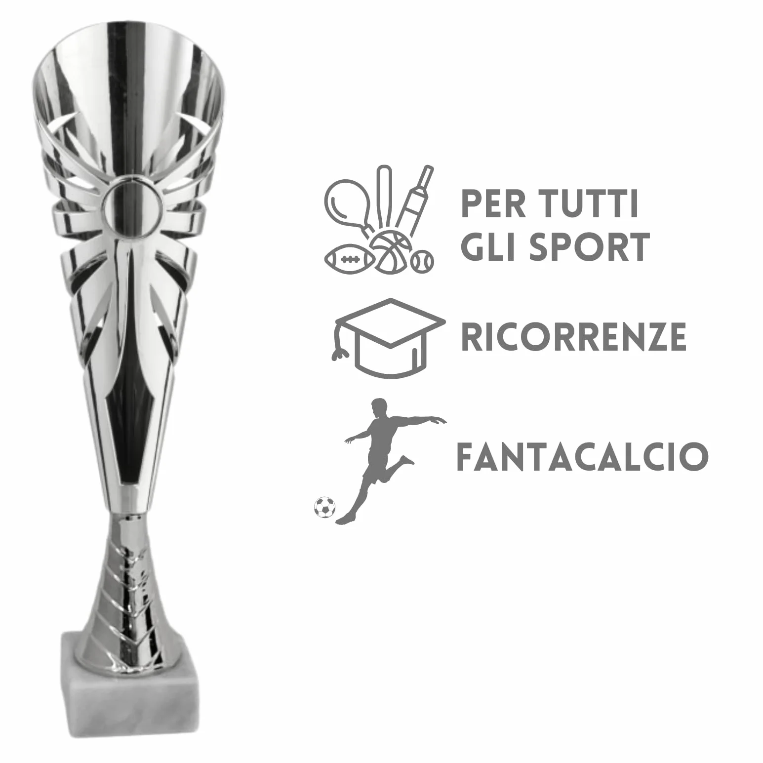 Trofei Personalizzati in Set Completi per Il Calcio, Calcetto o Fantacalcio con Tris di Coppe, Miglior Giocatore e Capocannoniere Varie Misure e Budget Premiazioni