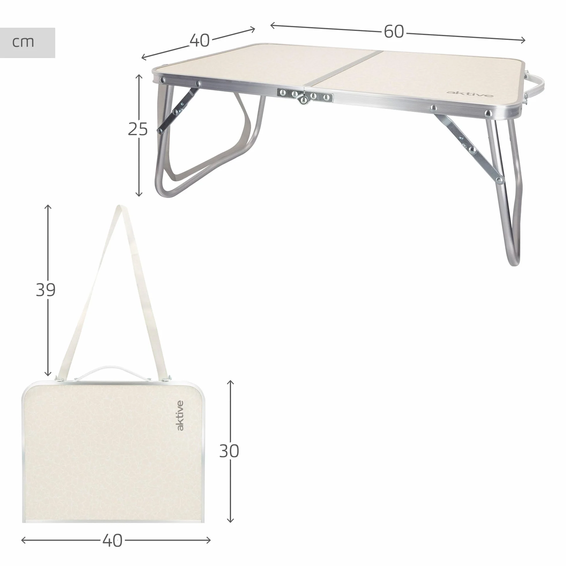 AKTIVE Tavolo da spiaggia pieghevole 60x40x25 cm crema metallo legno campeggio